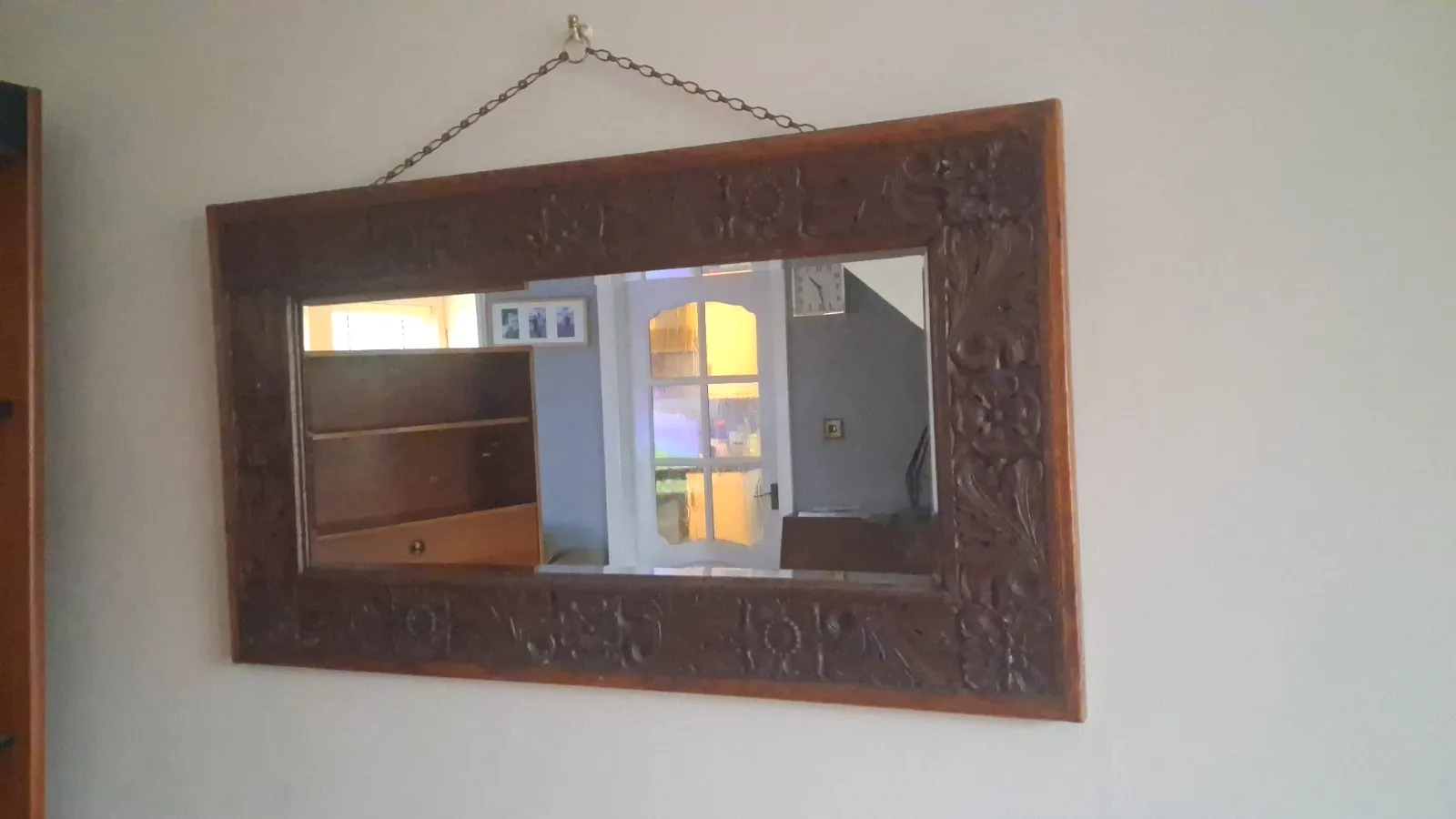 photo vintage French 19th Century Baroque ,Carved Oak Bevelled Edge Mirror