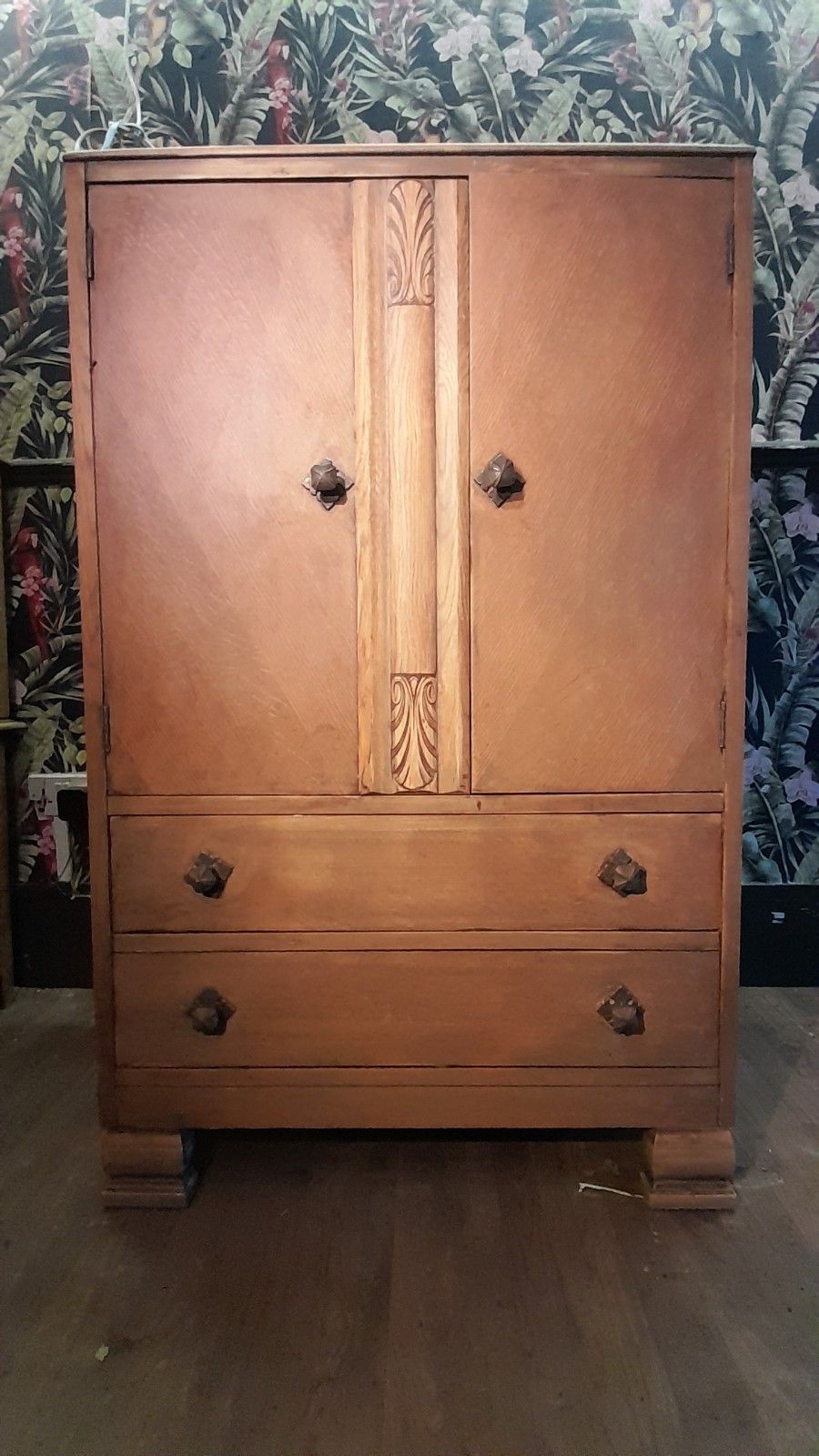 Art Deco Oak Tallboy With 2 Doors ,2 Drawers  And Original Handles