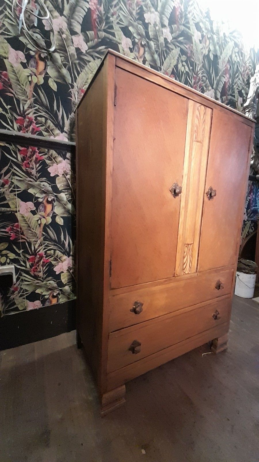 photo furniture Art Deco Oak Tallboy With 2 Doors ,2 Drawers  And Original Handles