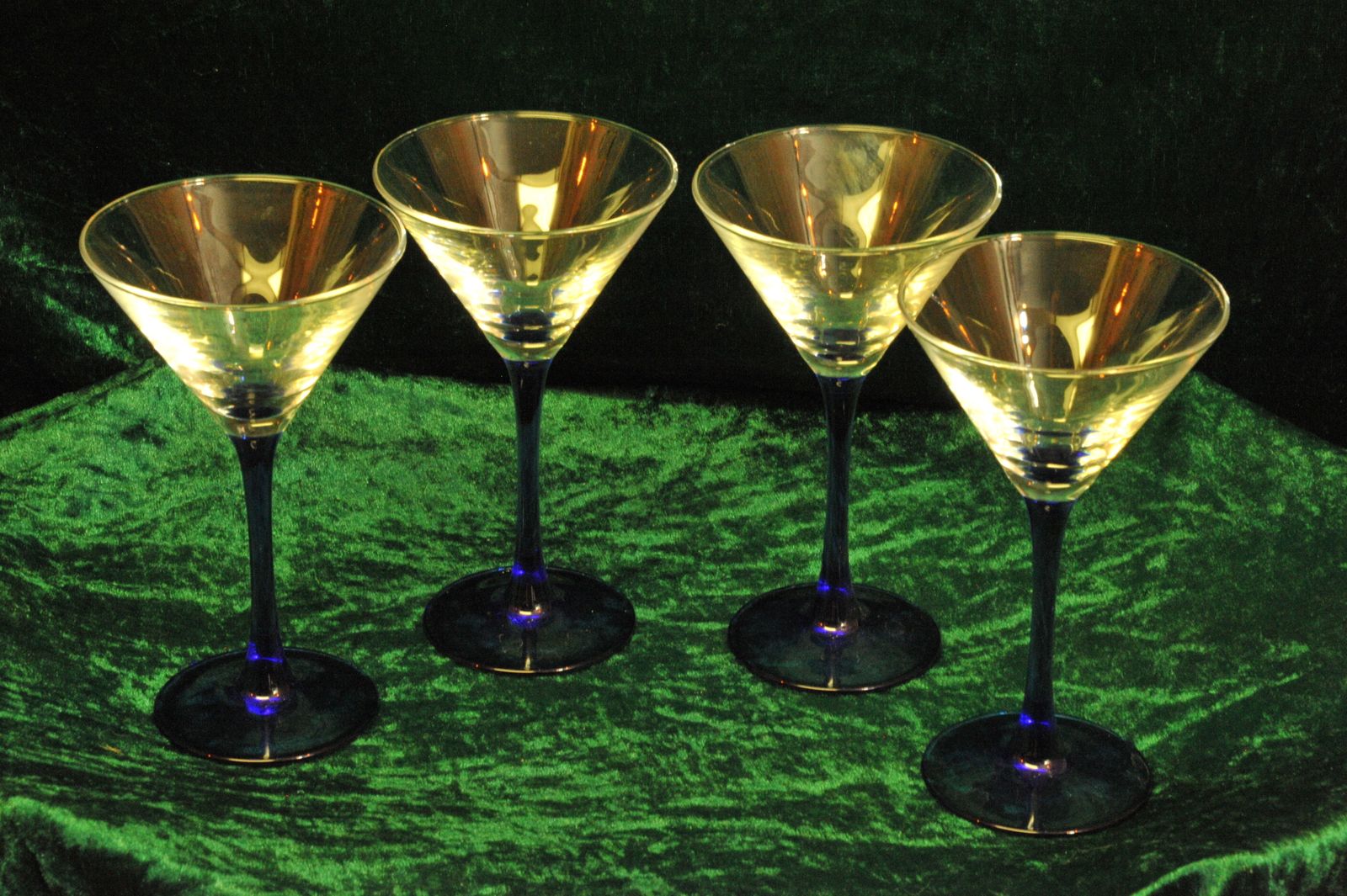 Vintage French Champagne Coupe Glasses Blue Stems Set Of 4