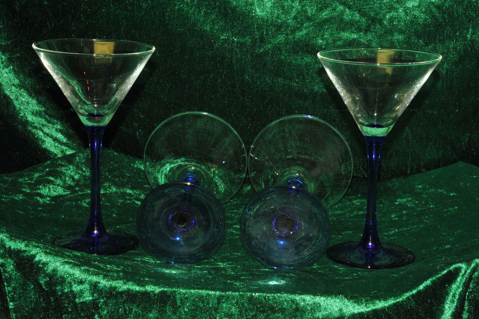 Vintage French Champagne Coupe Glasses Blue Stems Set Of 4 photo Home Decor