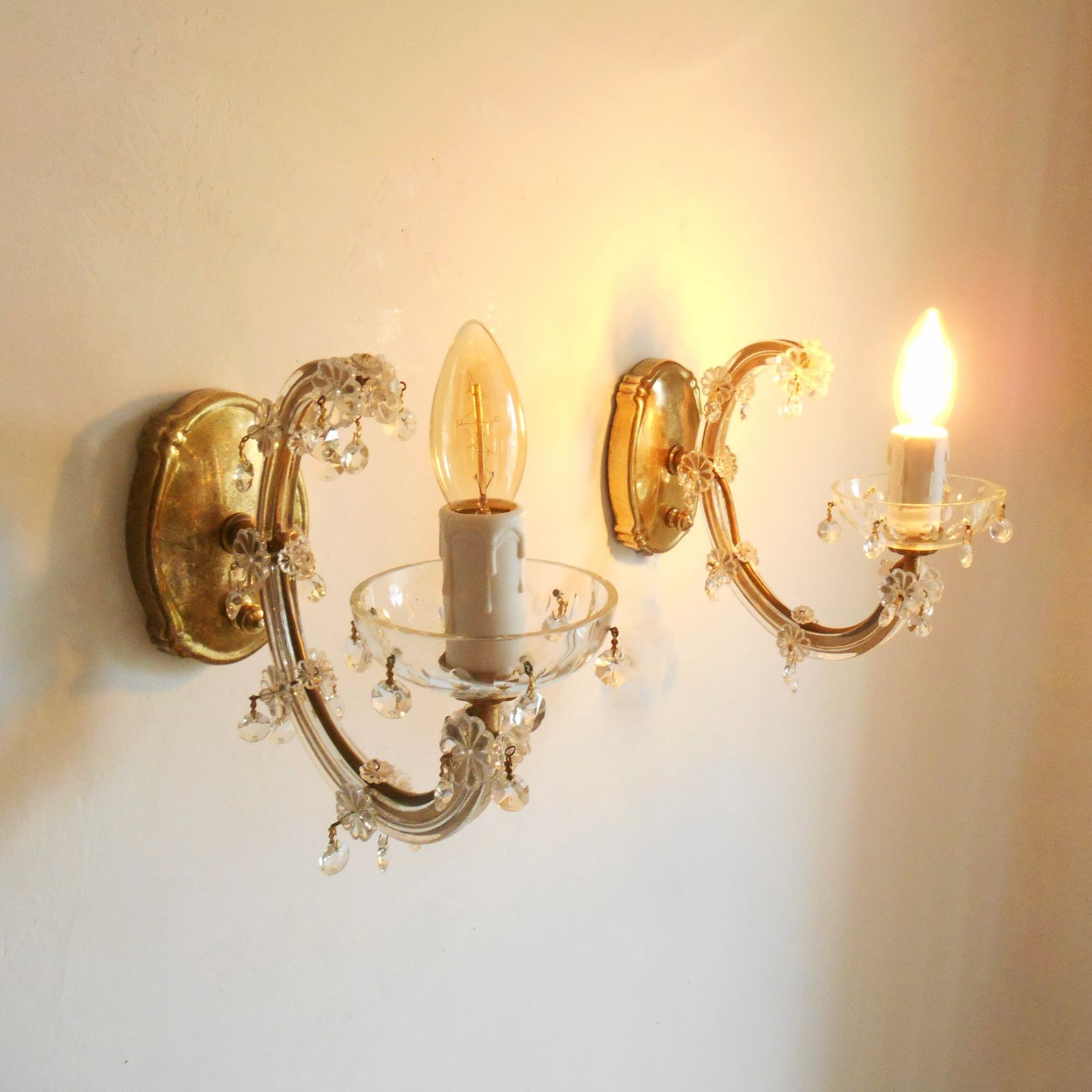 photo for sale A Pair Of Marie Therese Crystal Glass Wall Sconces
