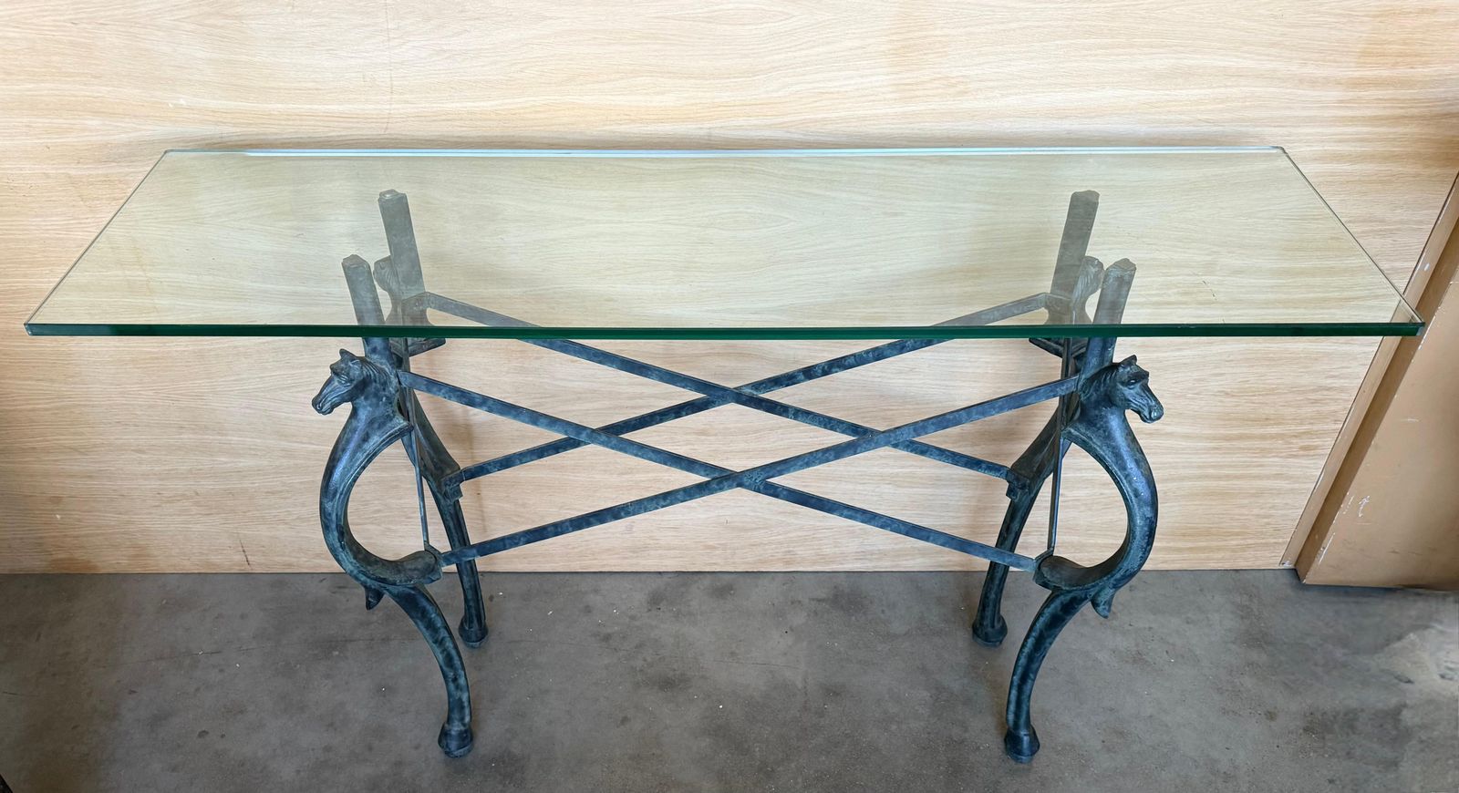 Neoclassical Revival Italian Bronze & Iron Console Table W Horse Details. 1950s photo Furniture