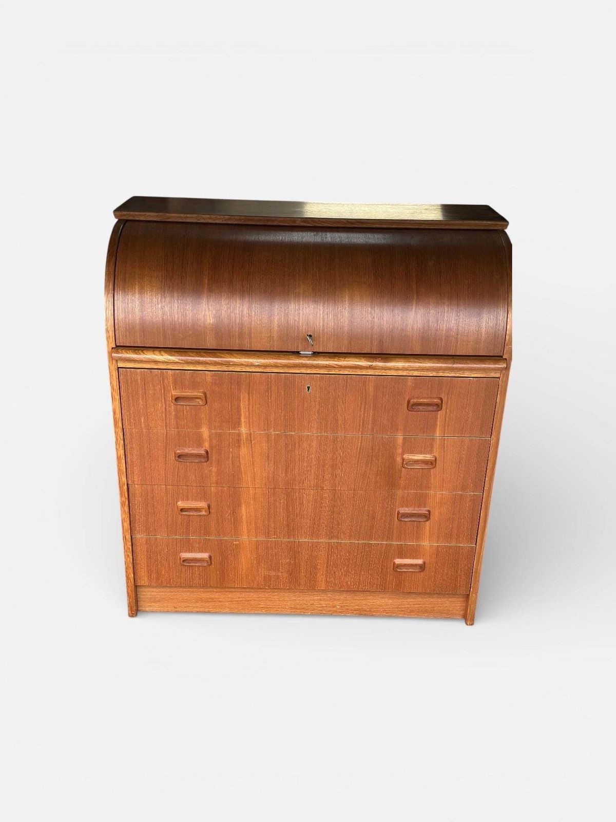 Swedish Midcentury Teak Tambour Bureau Lock With Original Key photo furniture