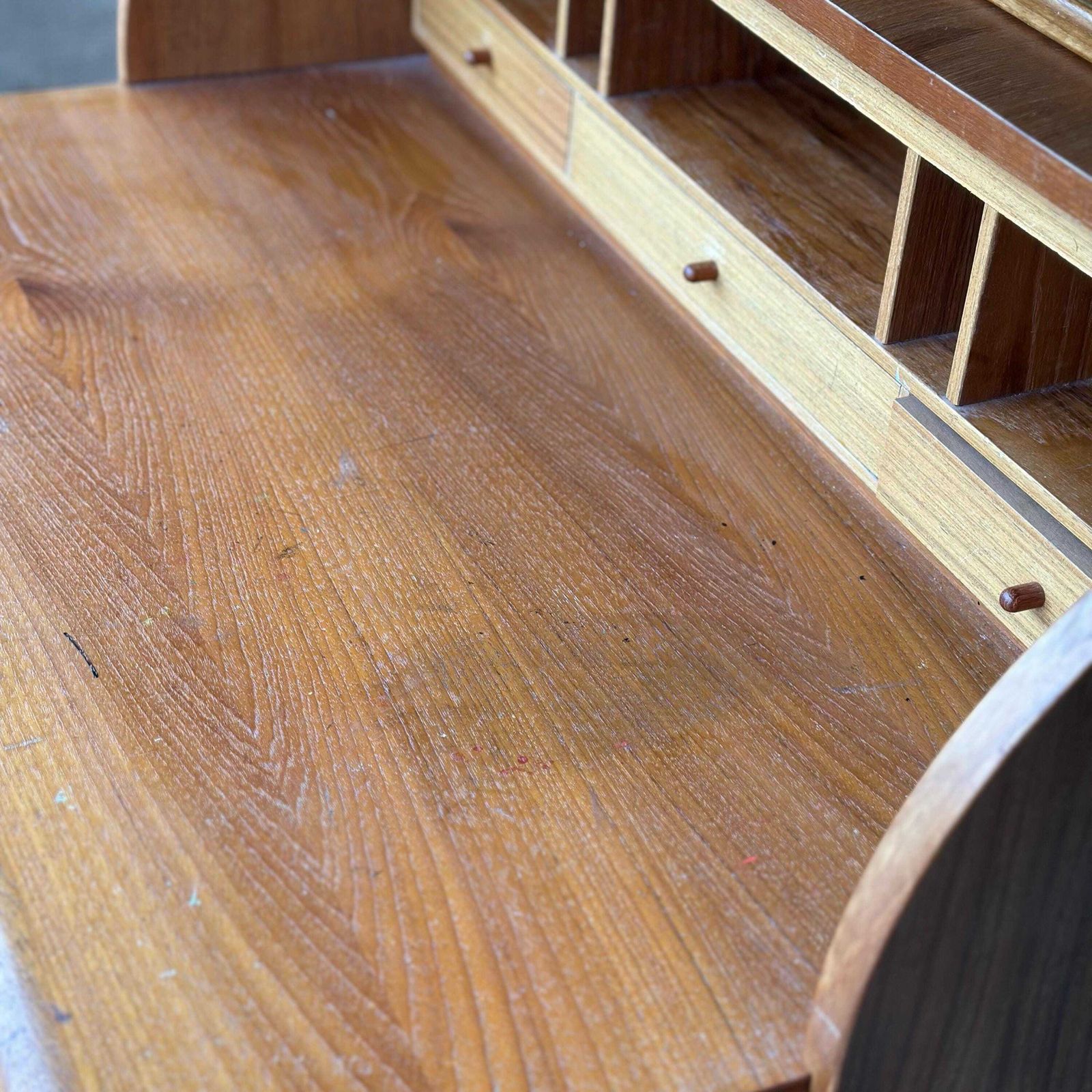 Swedish Midcentury Teak Tambour Bureau Lock With Original Key photo vinterior
