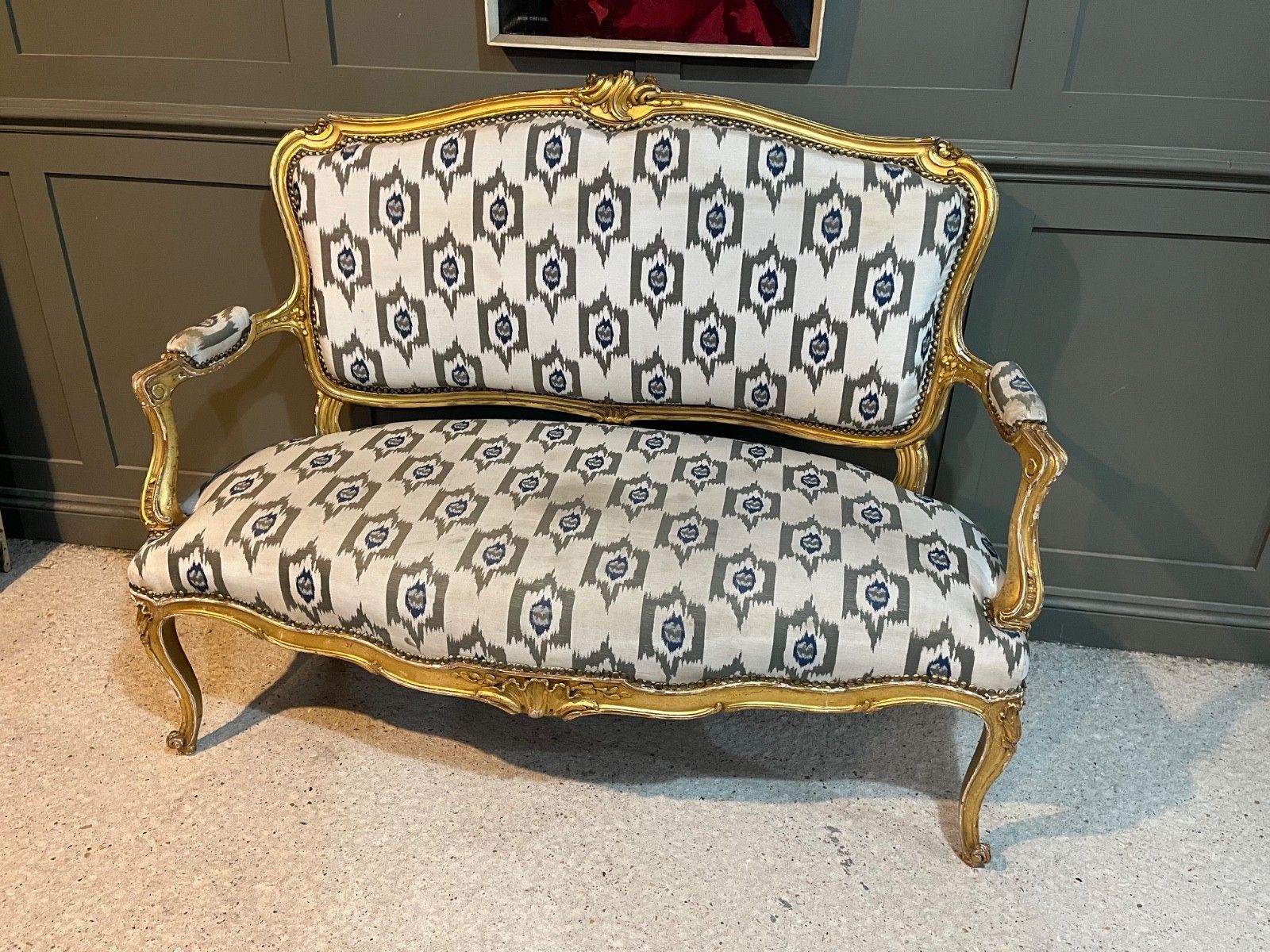 Furniture Antique French Sofa In Gilded & Carved Wood Louis XV Style photo