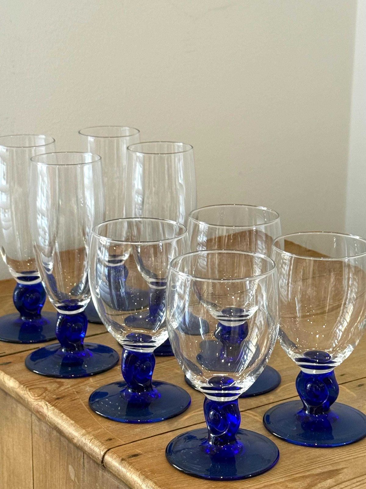 Vintage French Cobalt Blue Champagne Flutes photo vintage