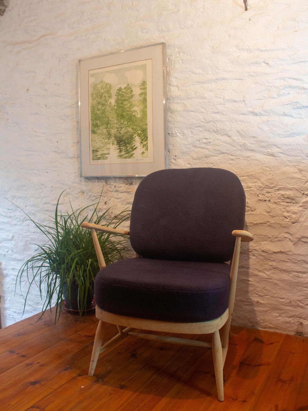 Vintage Ercol Windsor 334 Armchair Fully Restored With Hand Dyed Dark 'Ish' Grey Wool Covers