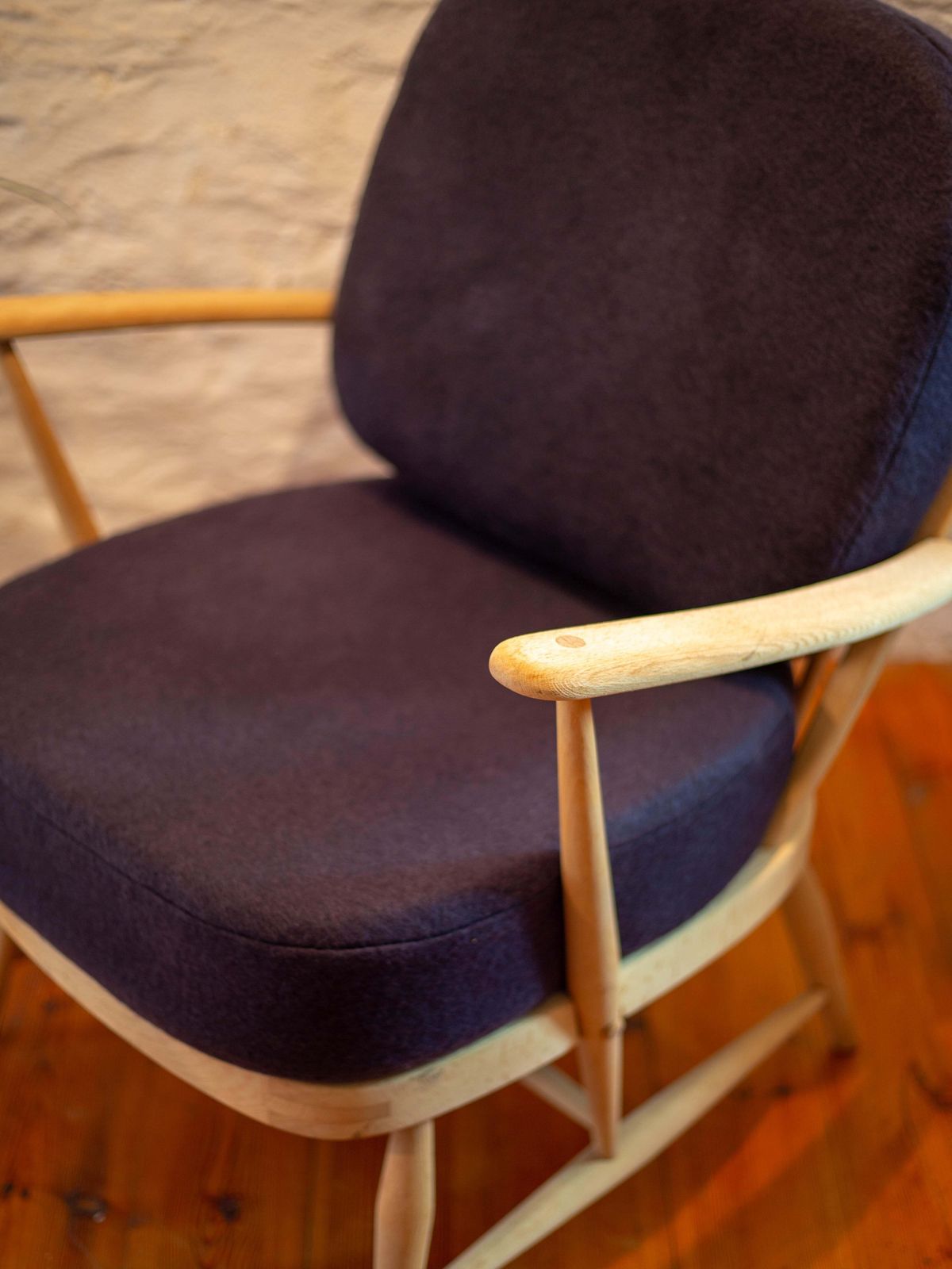 Vintage Ercol Windsor 334 Armchair Fully Restored With Hand Dyed Dark 'Ish' Grey Wool Covers photo Furniture