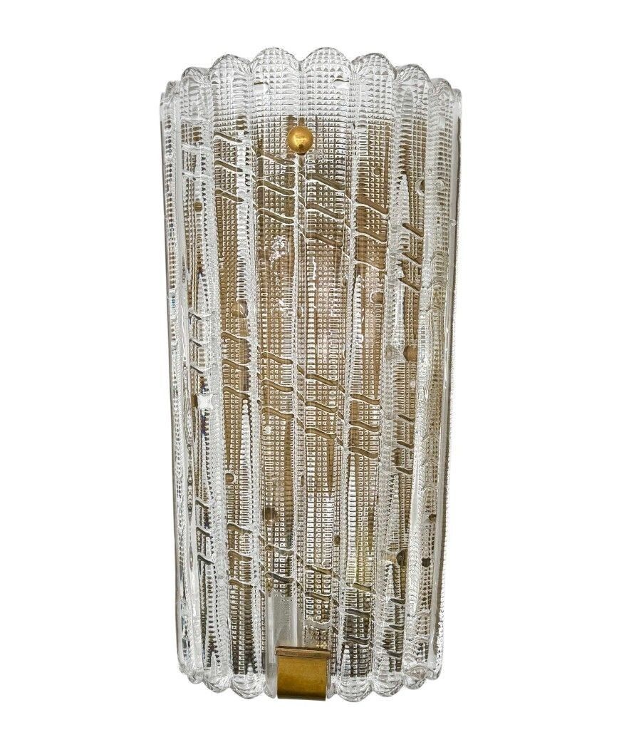 A Large Pair Of Swedish 1960s Orrefors Glass And Brass Wall Sconces By Carl Fagerlund photo for sale