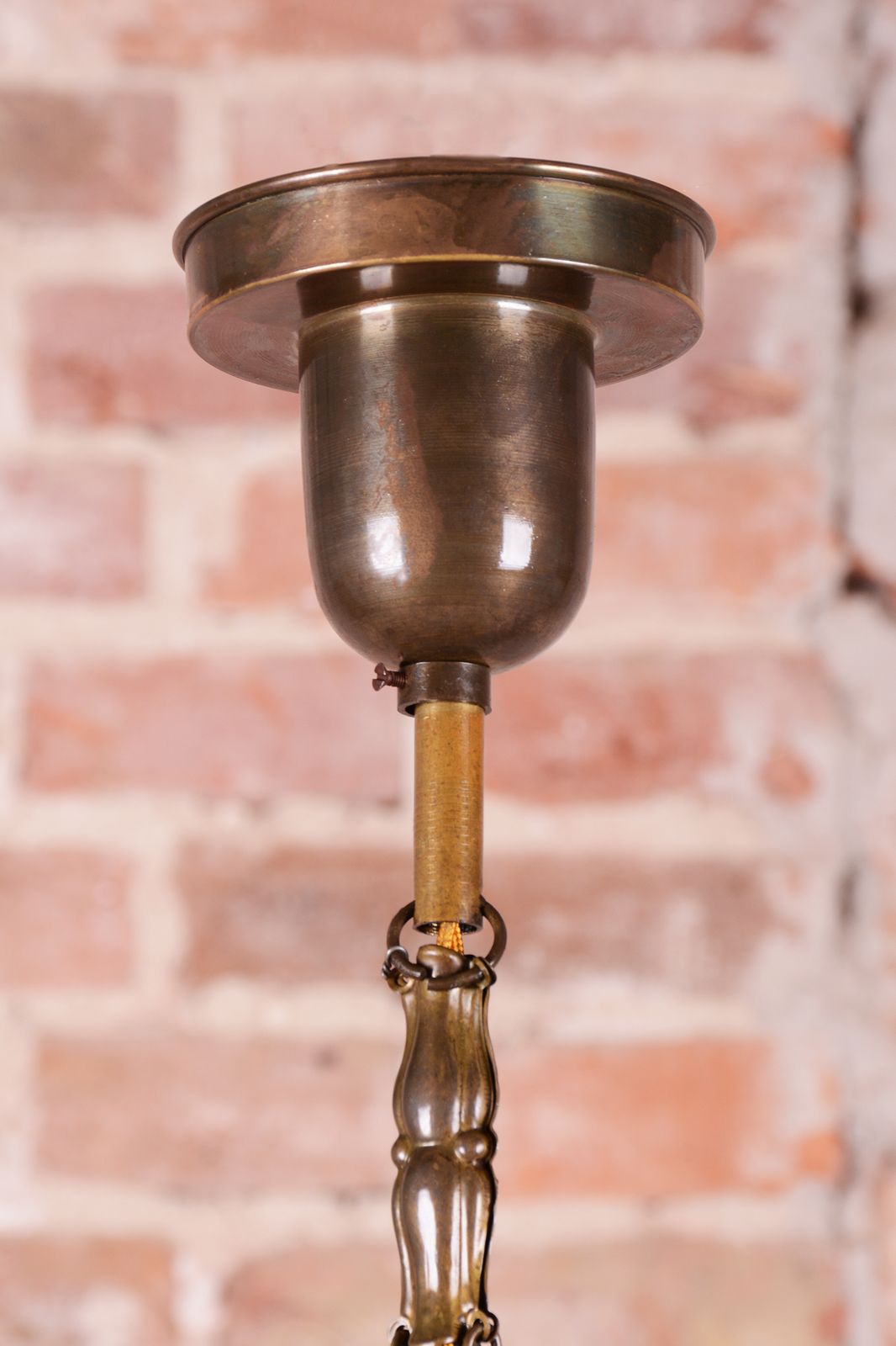 Restored Art Deco Dissociative Chandelier, Brass, Opaline Glass, Czech, 1920s photo Lighting