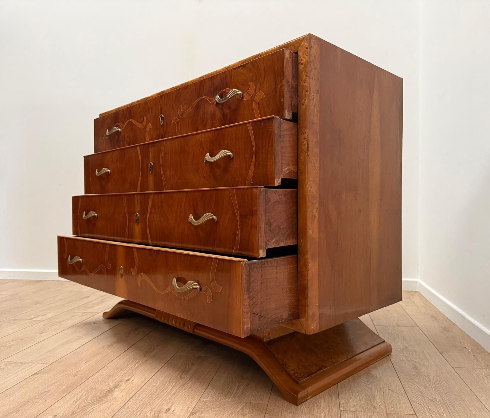 Furniture Beautiful Italian Inlaid Art Deco Walnut Route Chest Dresser Delivery Available 0179. photo