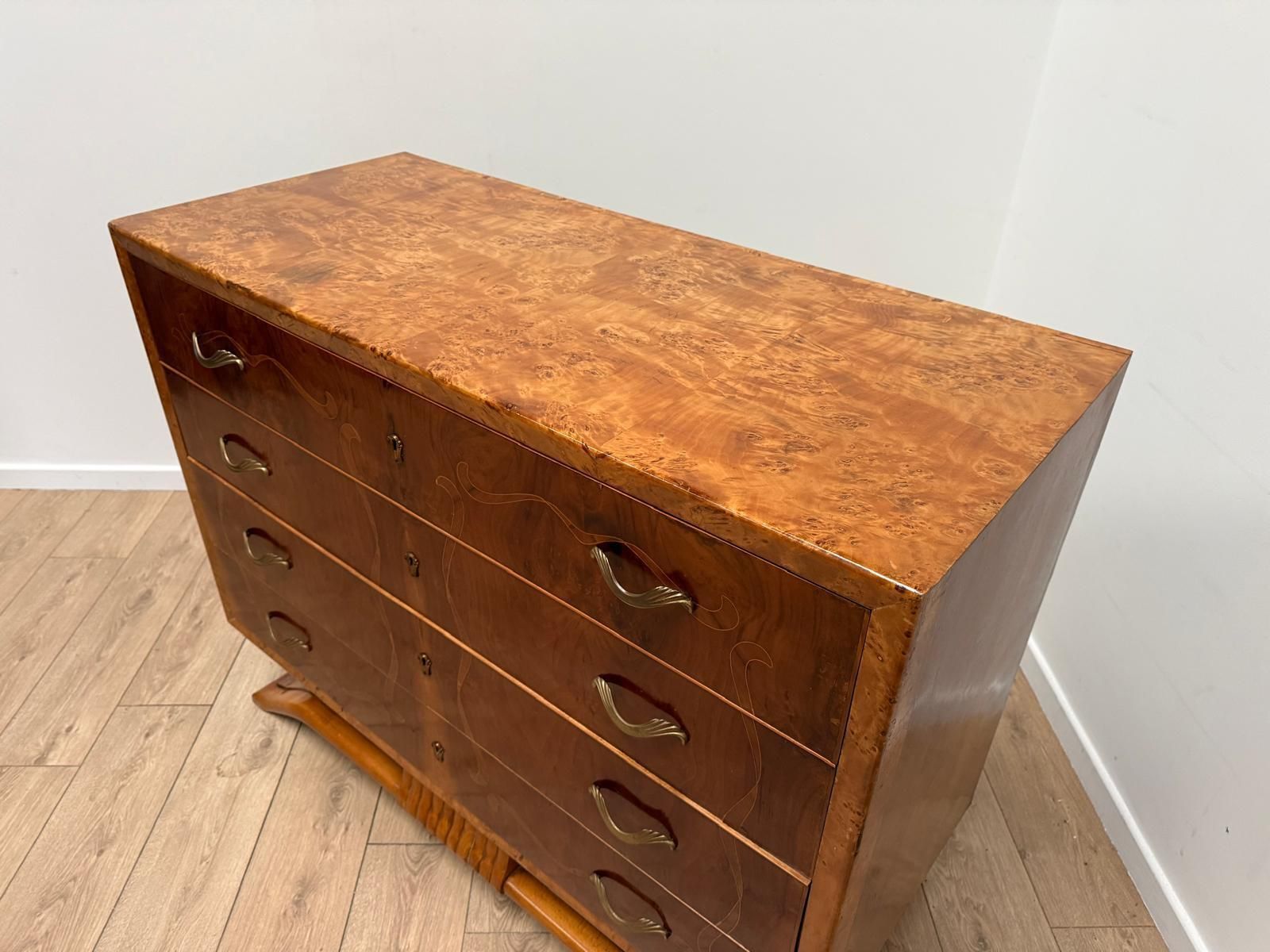 photo buy Beautiful Italian Inlaid Art Deco Walnut Route Chest Dresser Delivery Available 0179.