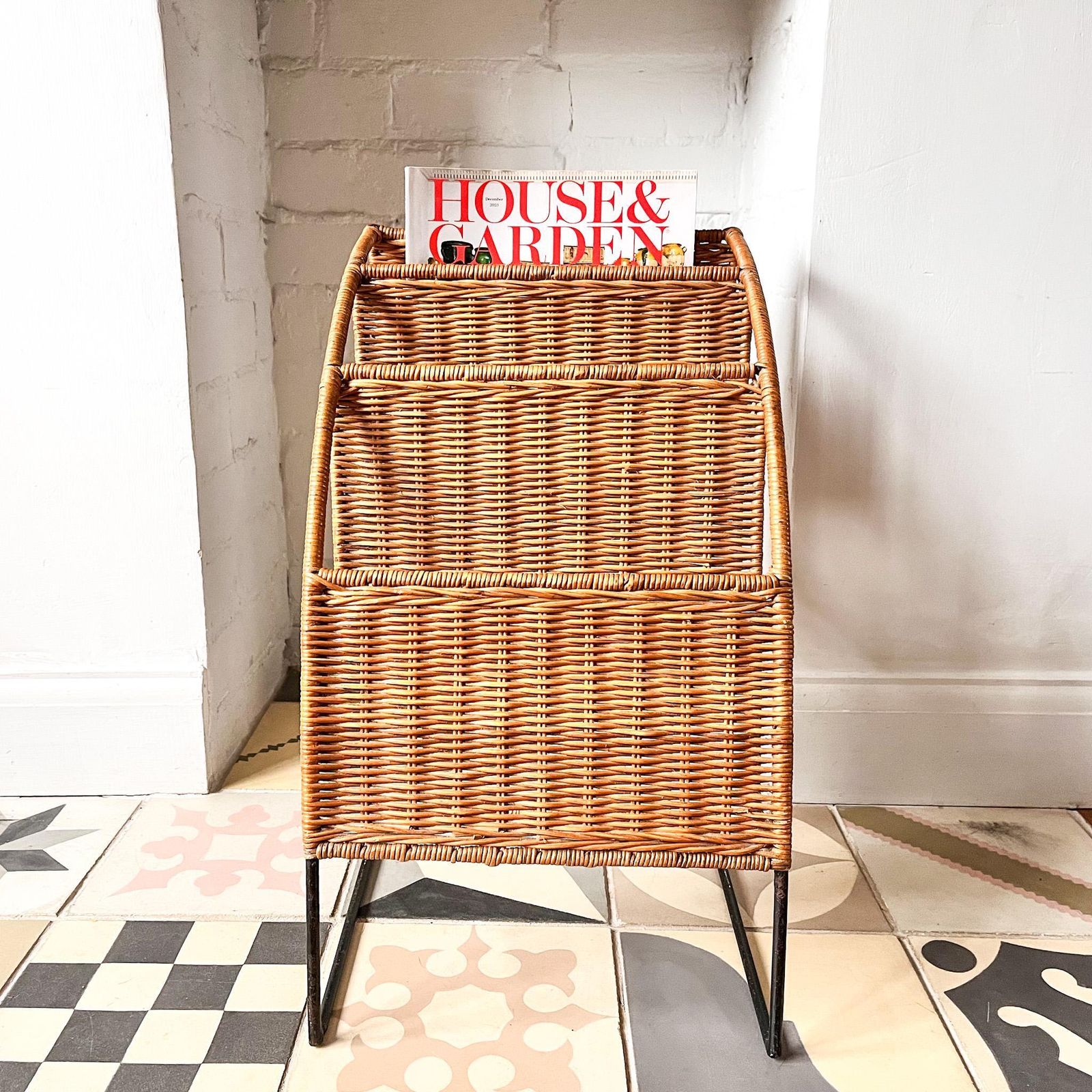 Vintage Three Tier Rattan Magazine Rack Attributed To Raoul Guys photo furniture