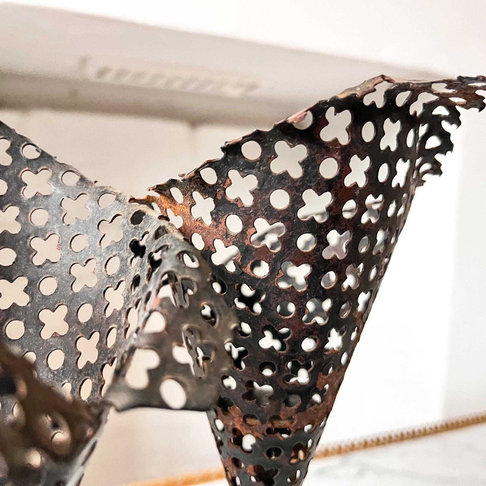 French Mid Century Perforated Metal Candlestick Attributed To Mathieu Matègot photo 118.0