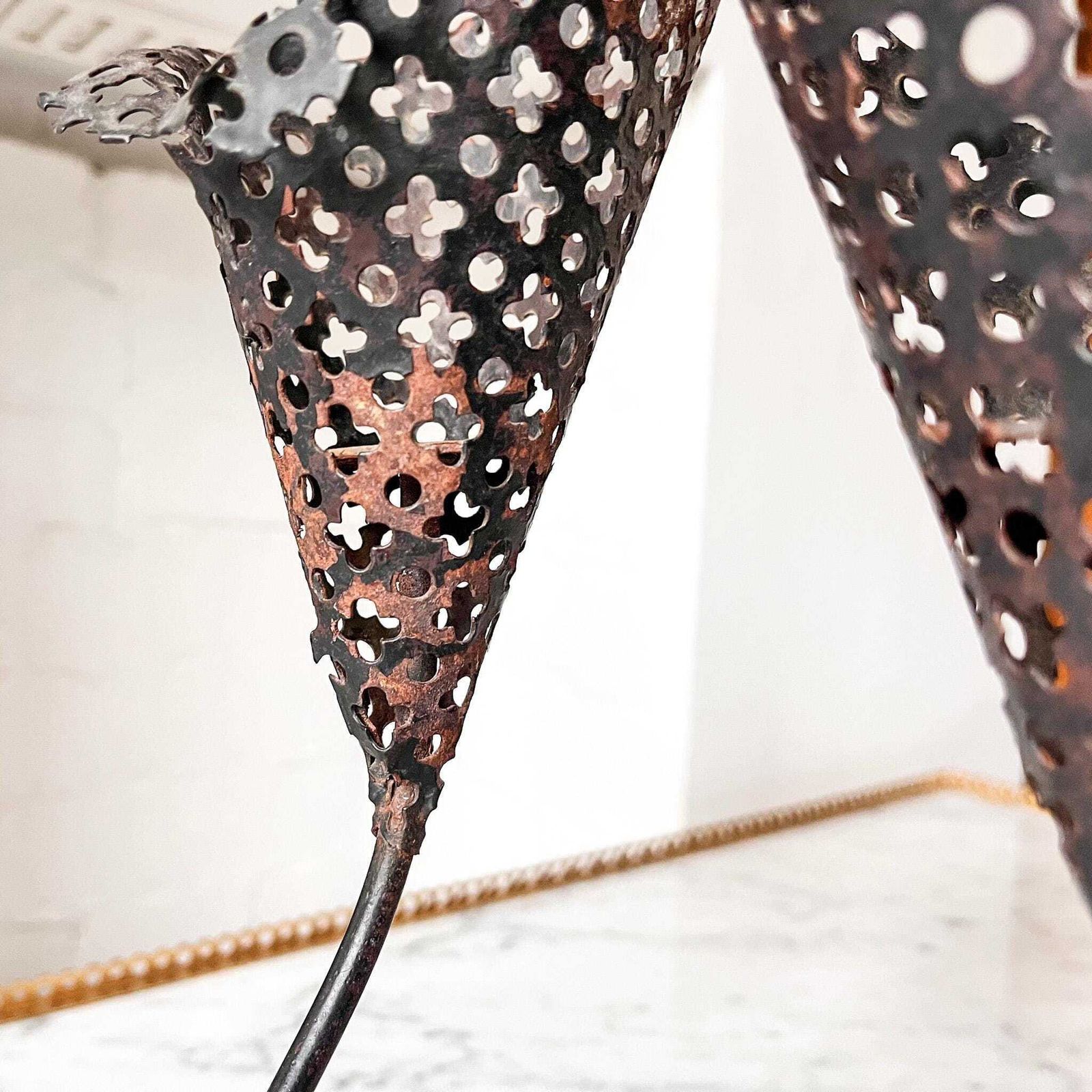 French Mid Century Perforated Metal Candlestick Attributed To Mathieu Matègot photo vinterior