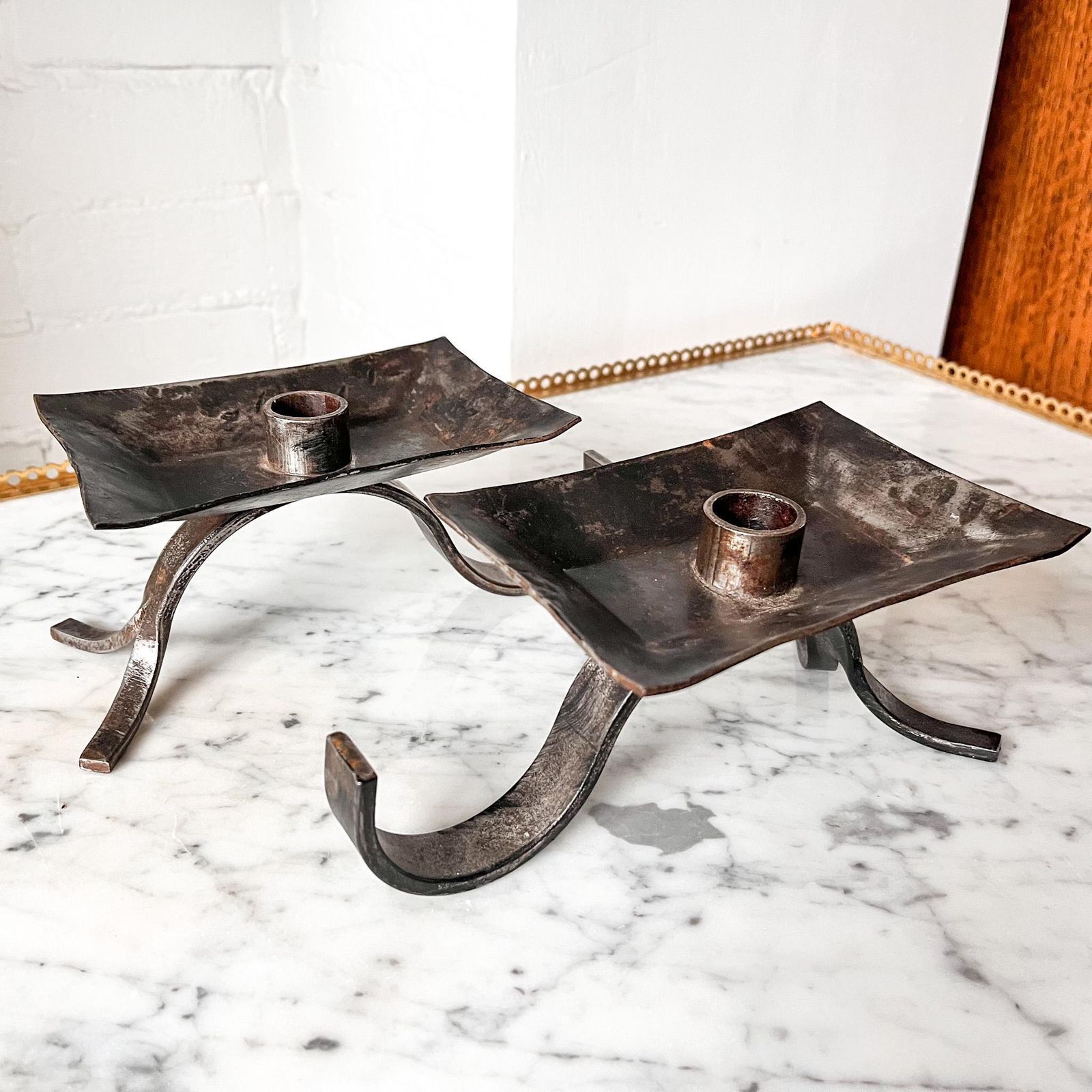 A Pair Of Brutalist Mid Century Wrought Iron Candlesticks photo furniture