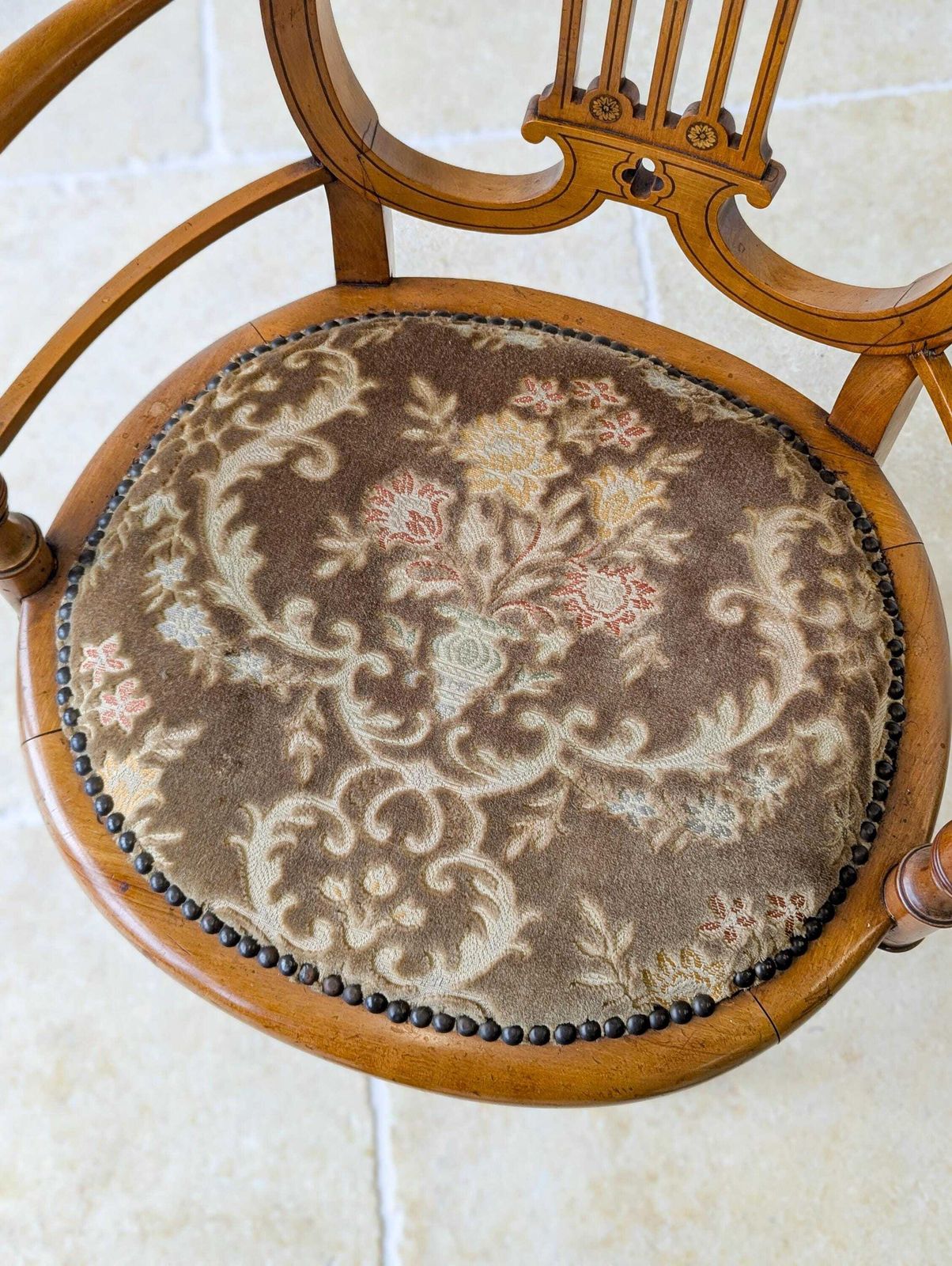 photo furniture Antique Victorian Satinwood Lyre Back Elbow Chair C.1890