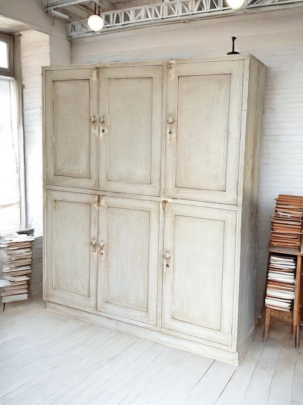 19th Century English Painted Pine Housekeepers Cupboard / Dresser / Larder