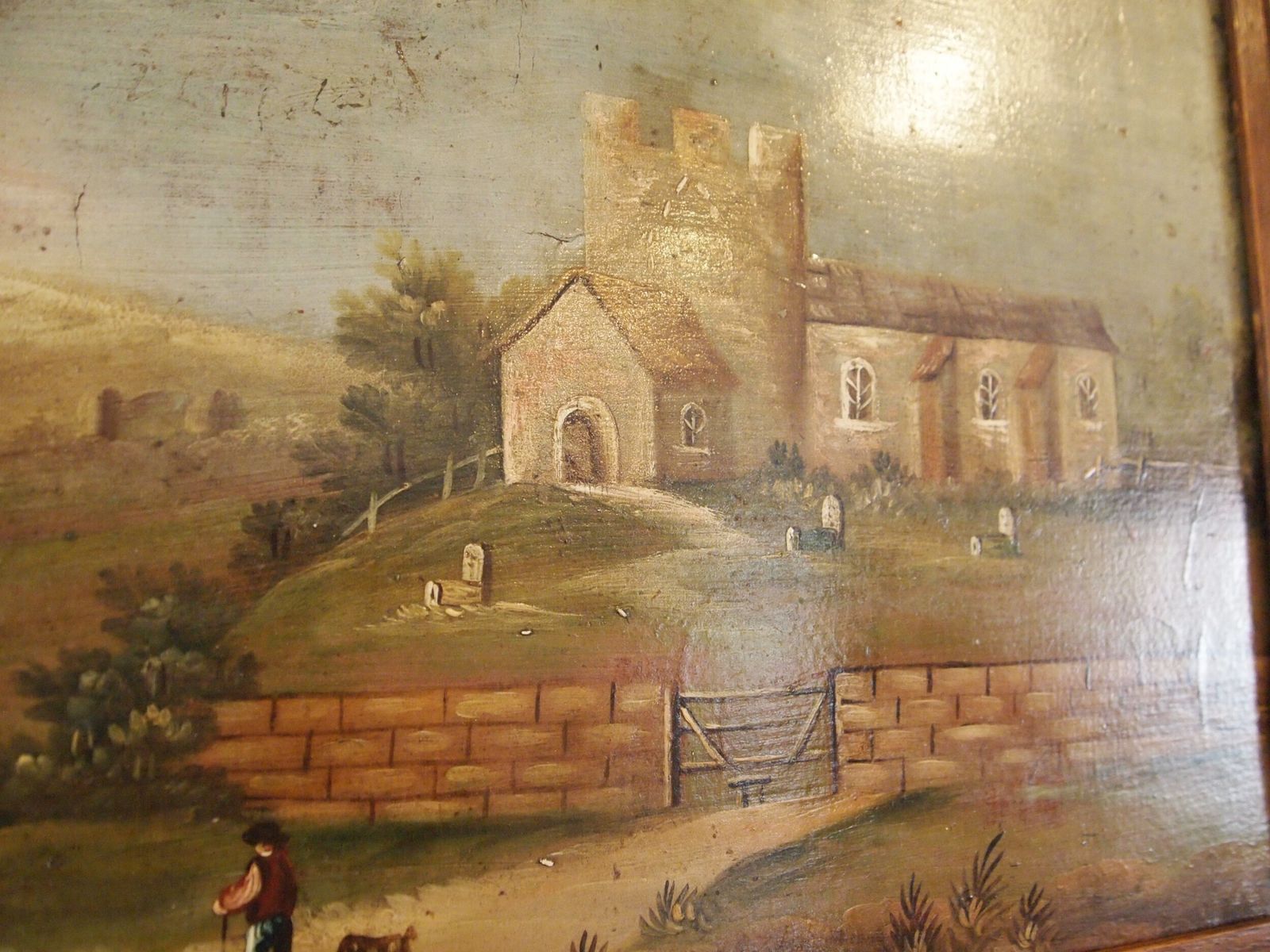 Painting Naive Folk Art Primitive Oil On Board C1850 photo buy