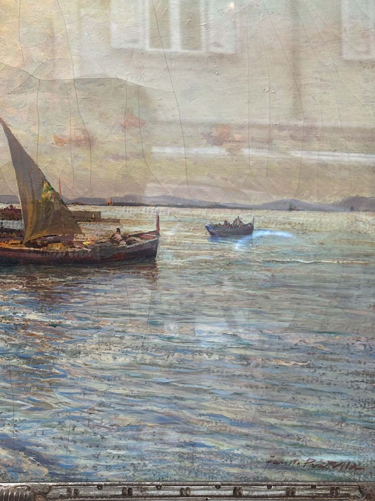 Oil Painting On Panel Of Marina By Fausto Pratella, 1950s photo 827.0