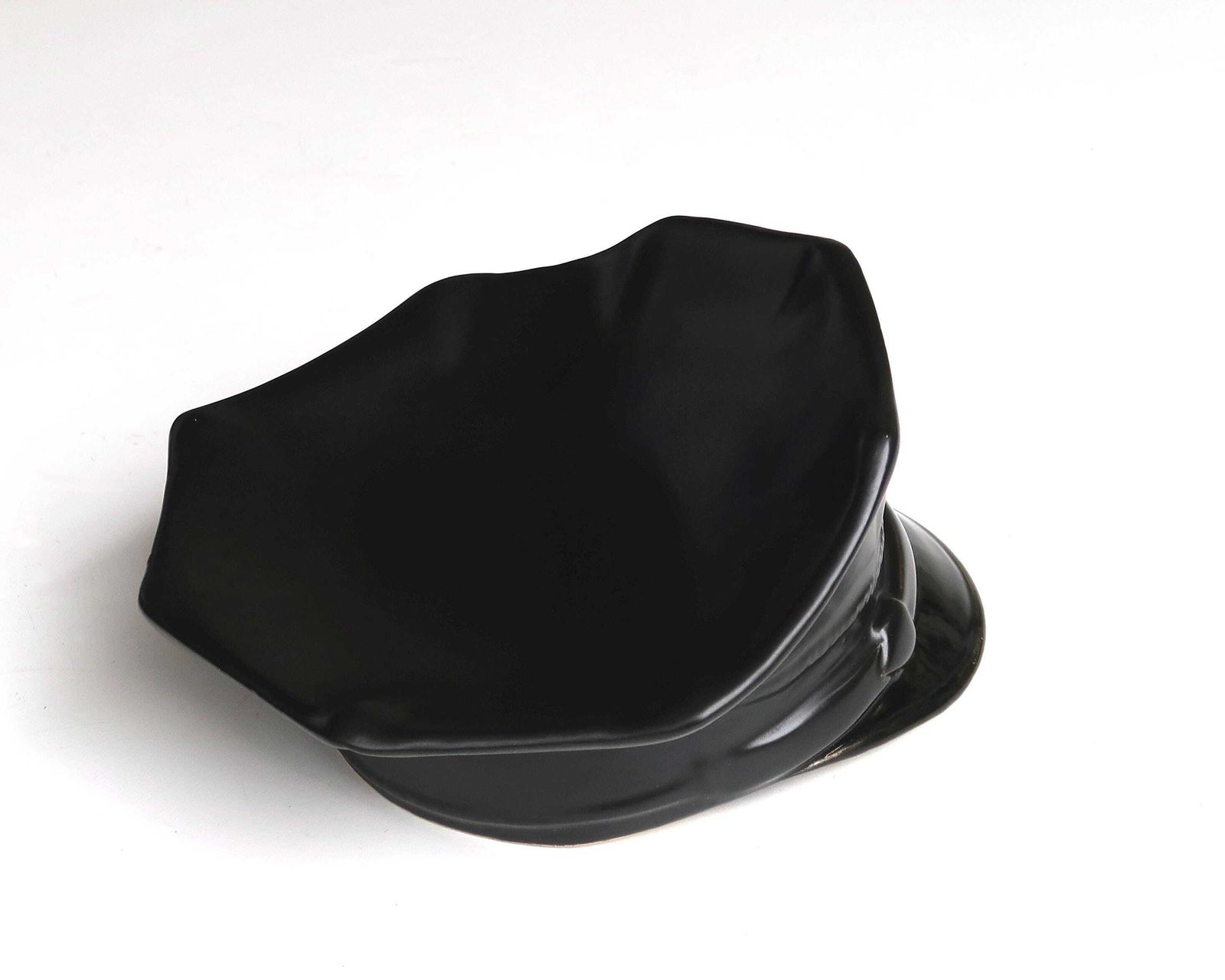 French Black Ceramic Bowl Dish By Jc Peiré, Trompe L'oeil Police Cap, 1980s / Tom Of Finland Style, Gay, Leather Fetish photo 292.0