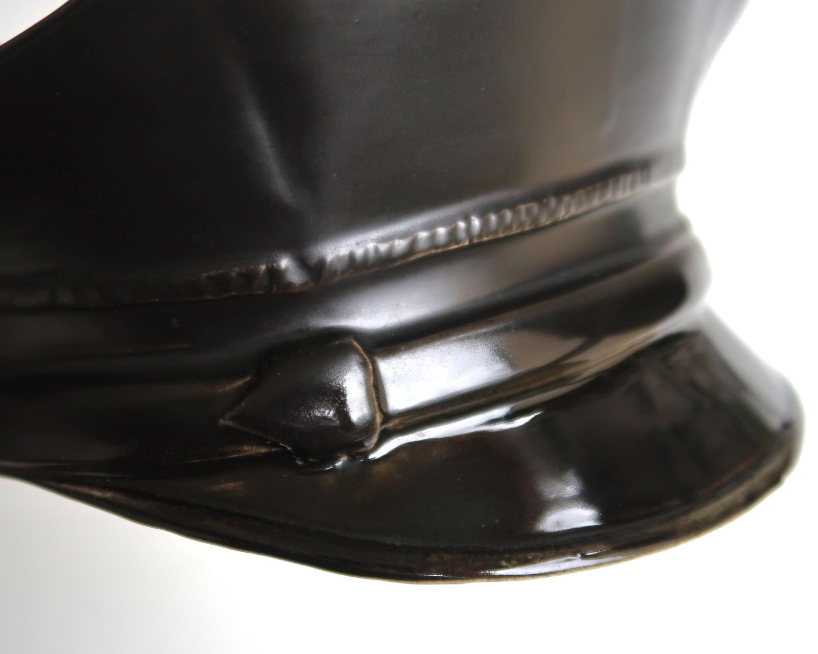 French Black Ceramic Bowl Dish By Jc Peiré, Trompe L'oeil Police Cap, 1980s / Tom Of Finland Style, Gay, Leather Fetish photo vintage