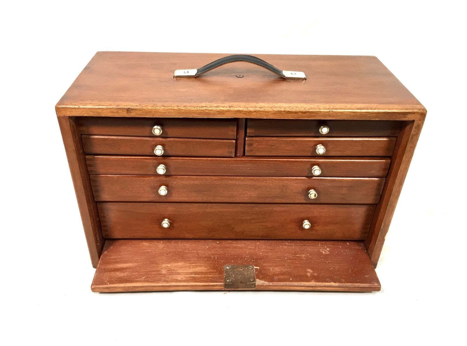 Antique Wooden Large Engineers Toolbox / Tool Box Collectors Cabinet C.1950 photo Home Decor
