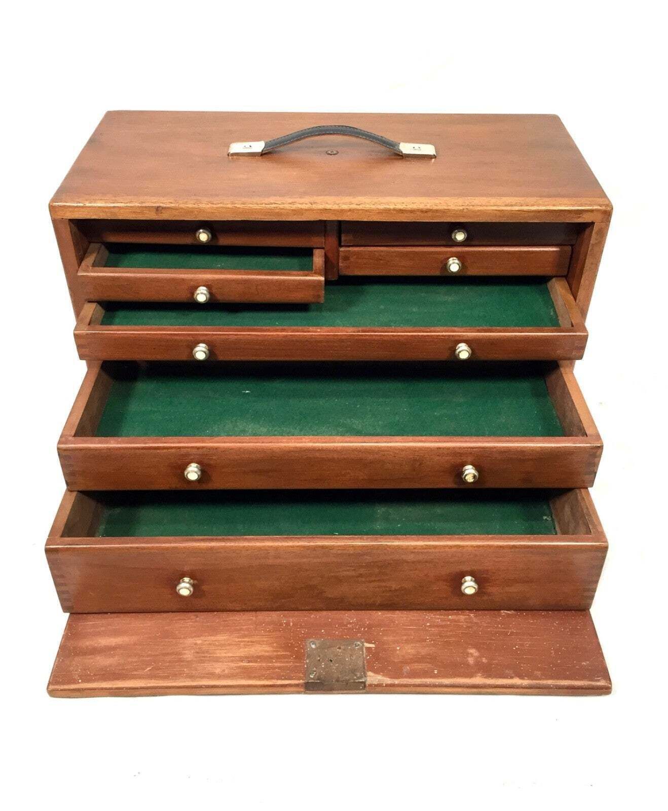 Antique Wooden Large Engineers Toolbox / Tool Box Collectors Cabinet C.1950 photo vinterior
