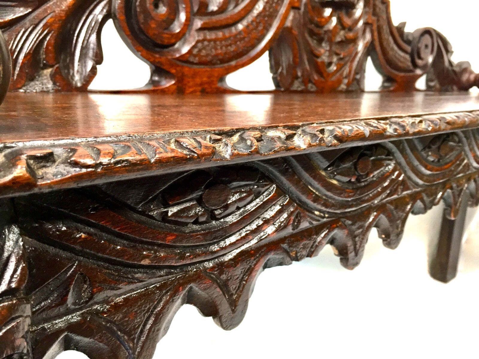 photo furniture Antique Oak Carved 19th Century Green Man Window Seat / Bench / Gothic Revival