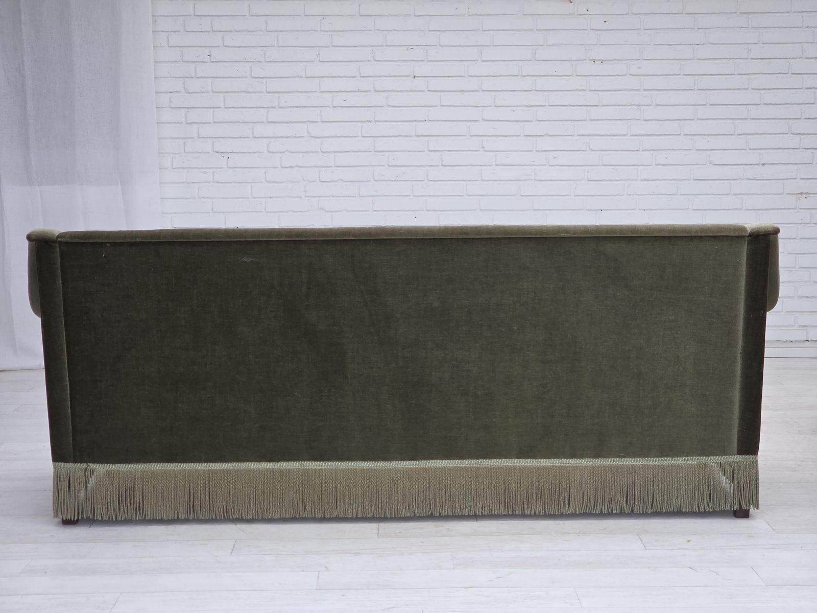 1570.0 1970s, Danish 3 Seater Sofa, Green Furniture Velour, Beech Wood. photo