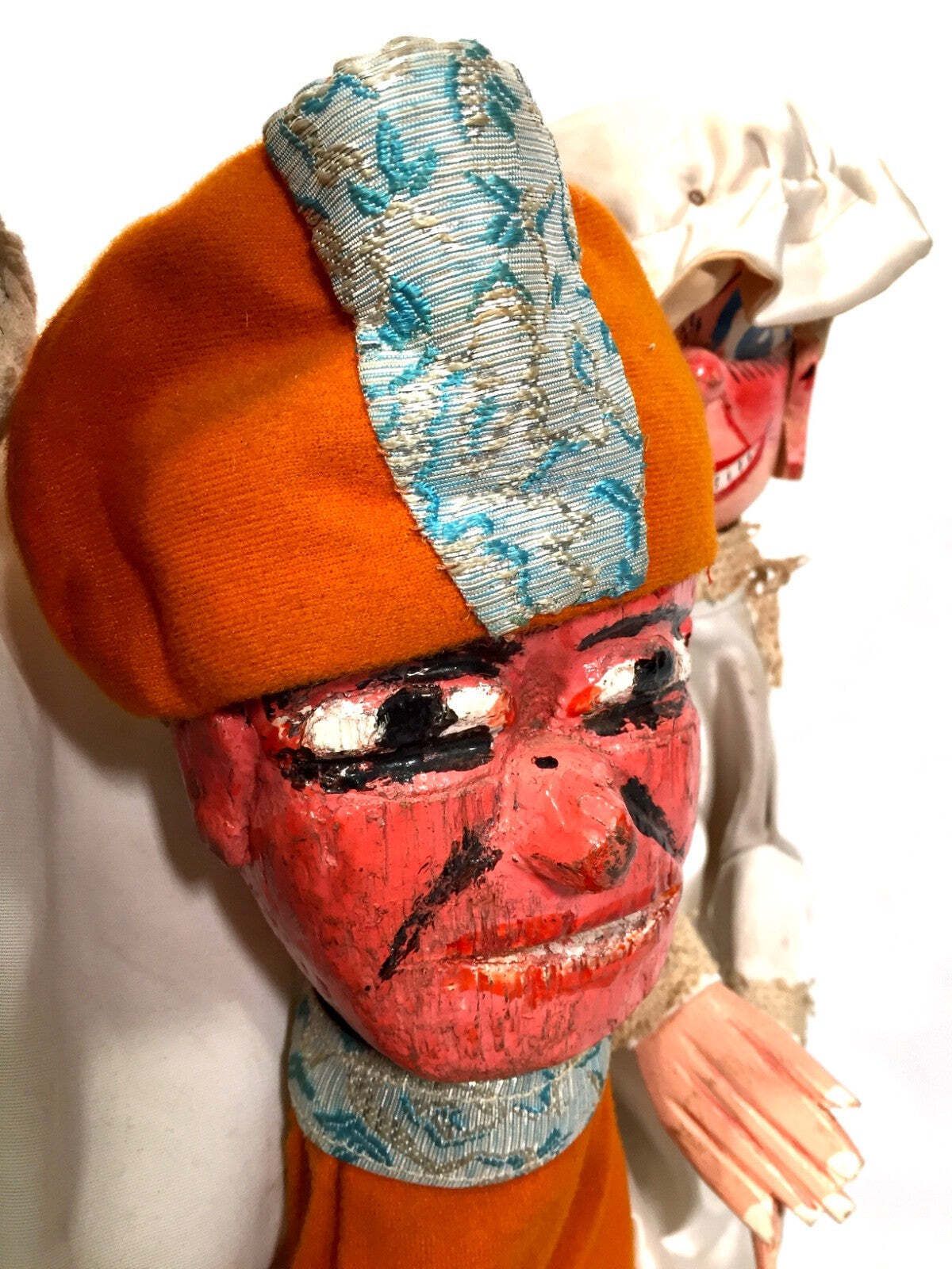 Antique Set Of Punch & Judy Character Hand Puppets By Wal Kent On Display Stand photo Home Decor