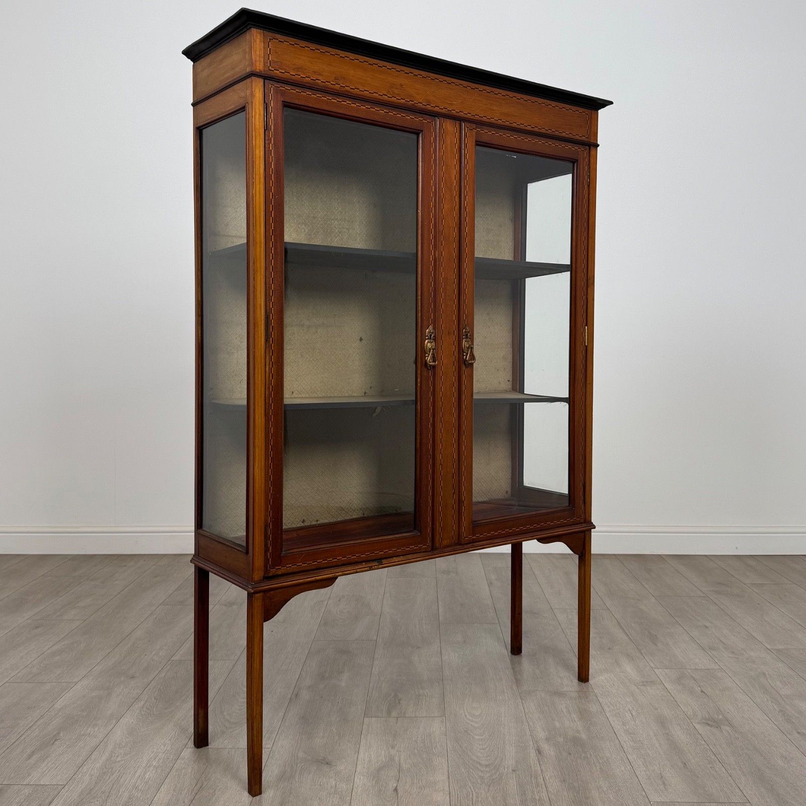 photo for sale Antique 20th Century Inlaid Display Cabinet In Mahogany
