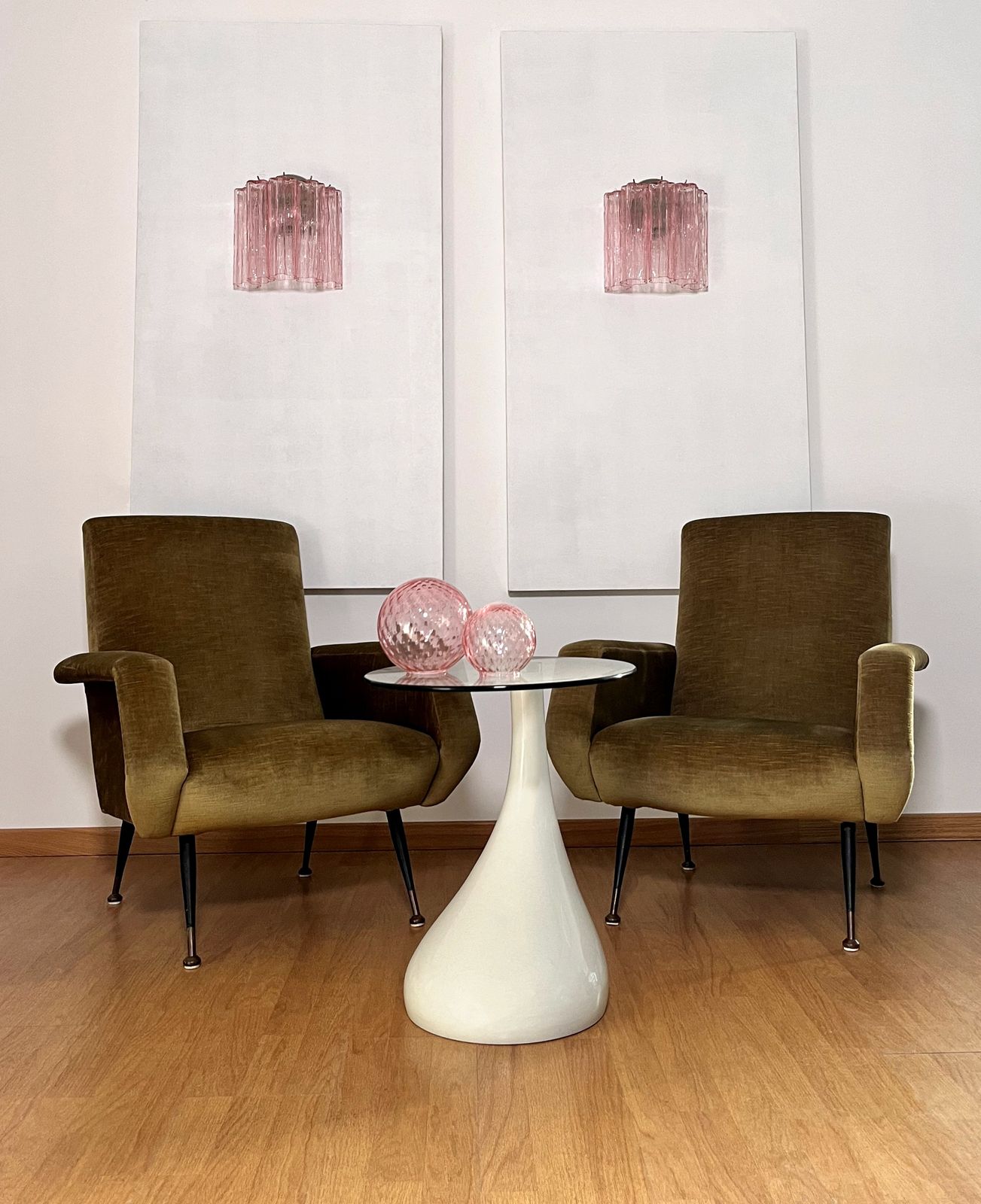 Fantastic Pair Of Murano Glass Tube Wall Sconces   5 Pink Glass Tube photo Lighting