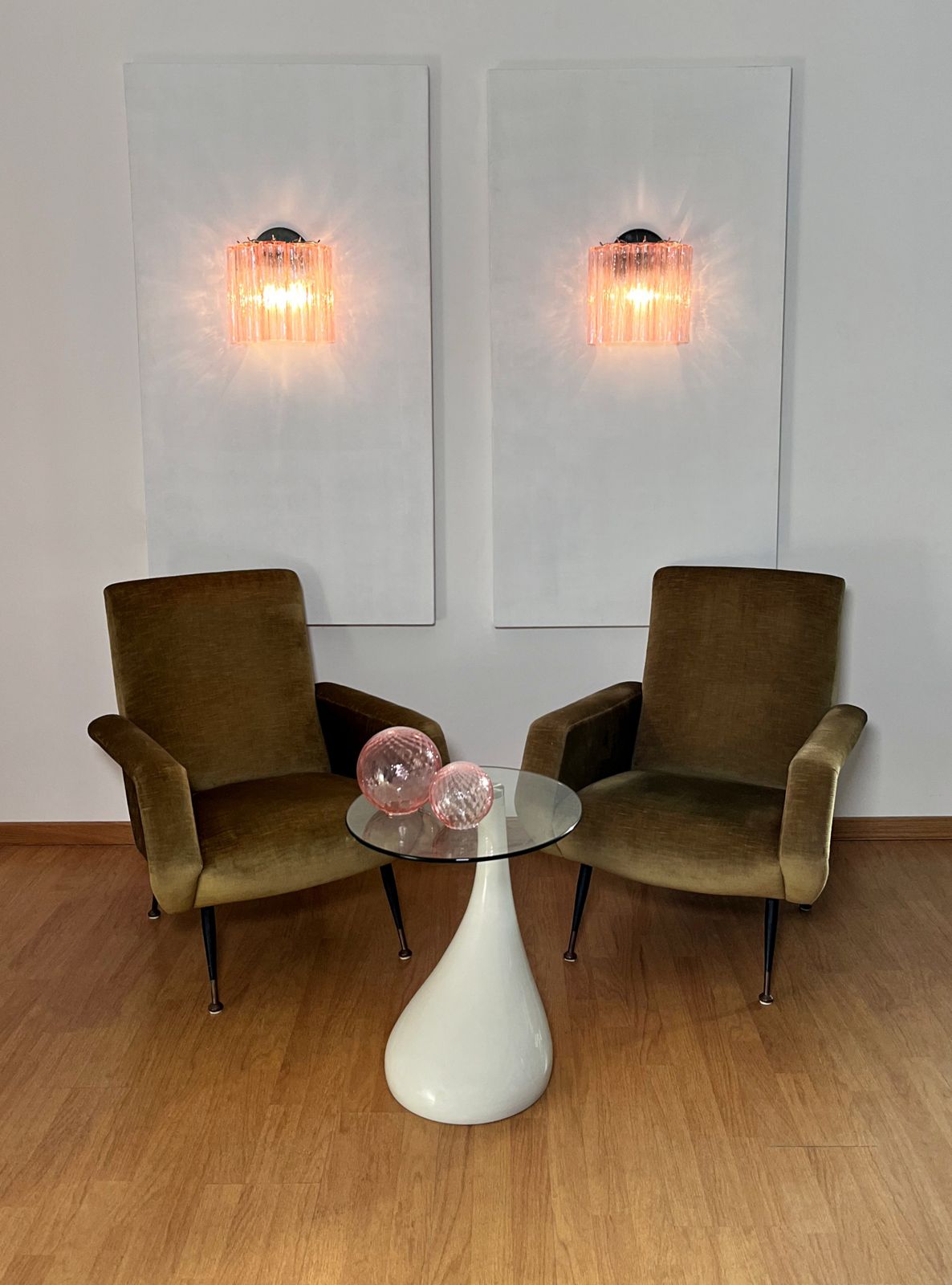 Fantastic Pair Of Murano Glass Tube Wall Sconces   5 Pink Glass Tube photo 345.0