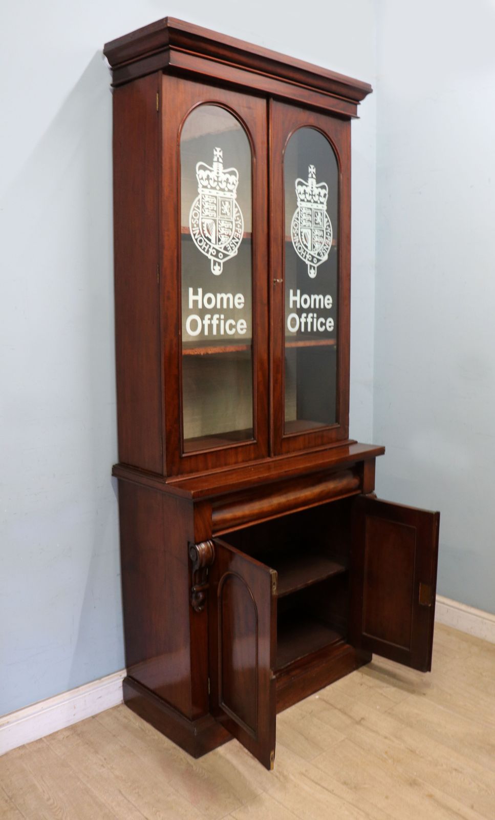 A Beautiful Quality Victorian Mahogany Cabinet, Later Sign Written With The Home Office Logo. photo buy