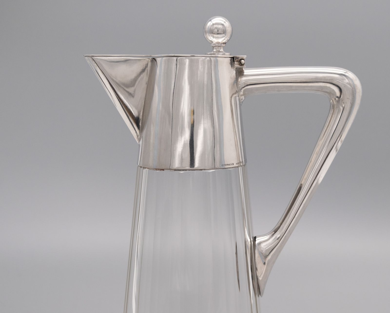 German Arts & Crafts 800 Silver & Glass Claret Jug Decanter Schraeder Münster Circa 1900 photo furniture