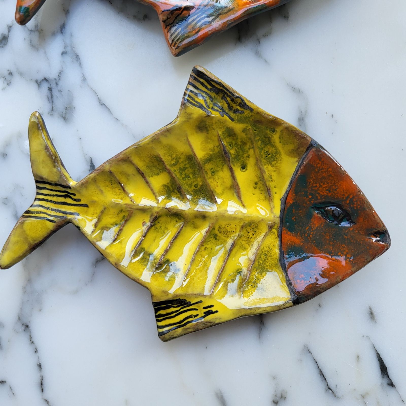 Trio Of Hand Painted Mid Century Ceramic Fish Dishes, San Marino, 1960s photo for sale