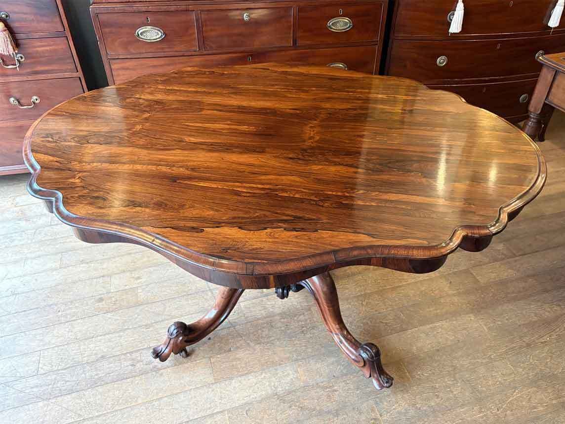 William IV Rosewood Tilt Top Oval Serpentine Dining Table photo vinterior