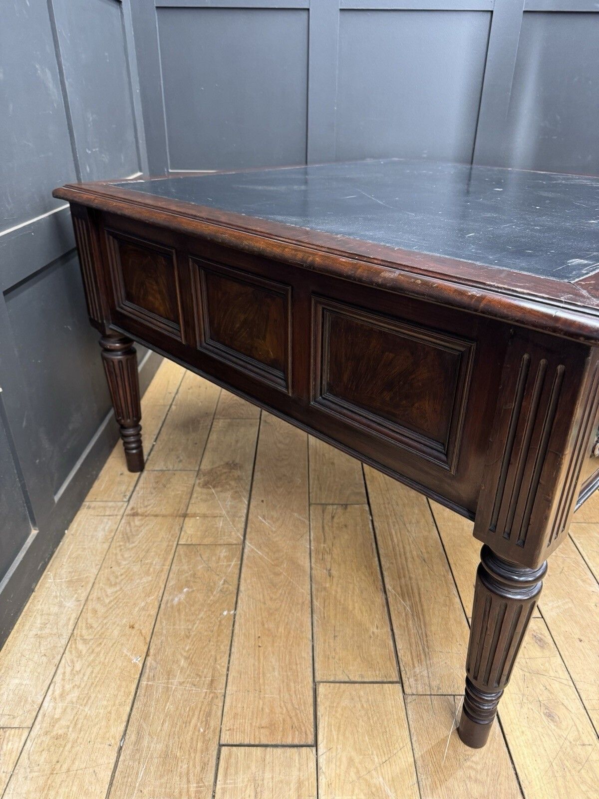 Furniture Antique Mahogany Partners Desk – Leather Top, Drawers Both Sides / Office Study photo