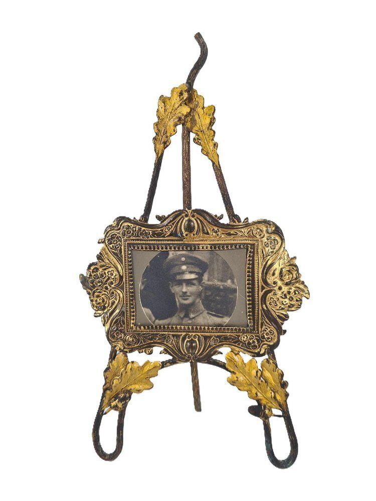 Antique Standing Photo Frame In Gilded Metal, 1890s
