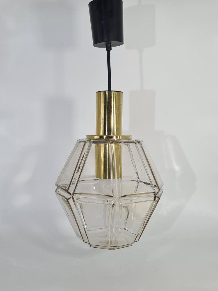 Mid Century Modern Pendant Lamp In Faceted Glass From Glashütte Limburg, 1960s photo for sale