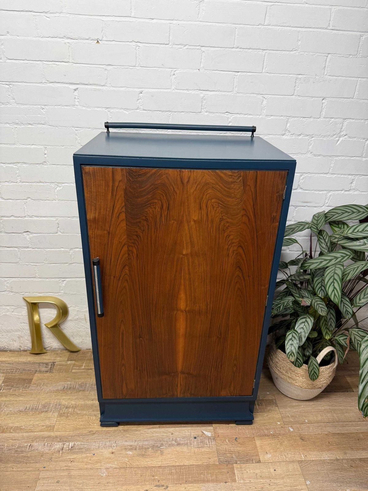 Art Deco Walnut Veneer Cupboard – Painted In Farrow & Ball Hague Blue photo for sale