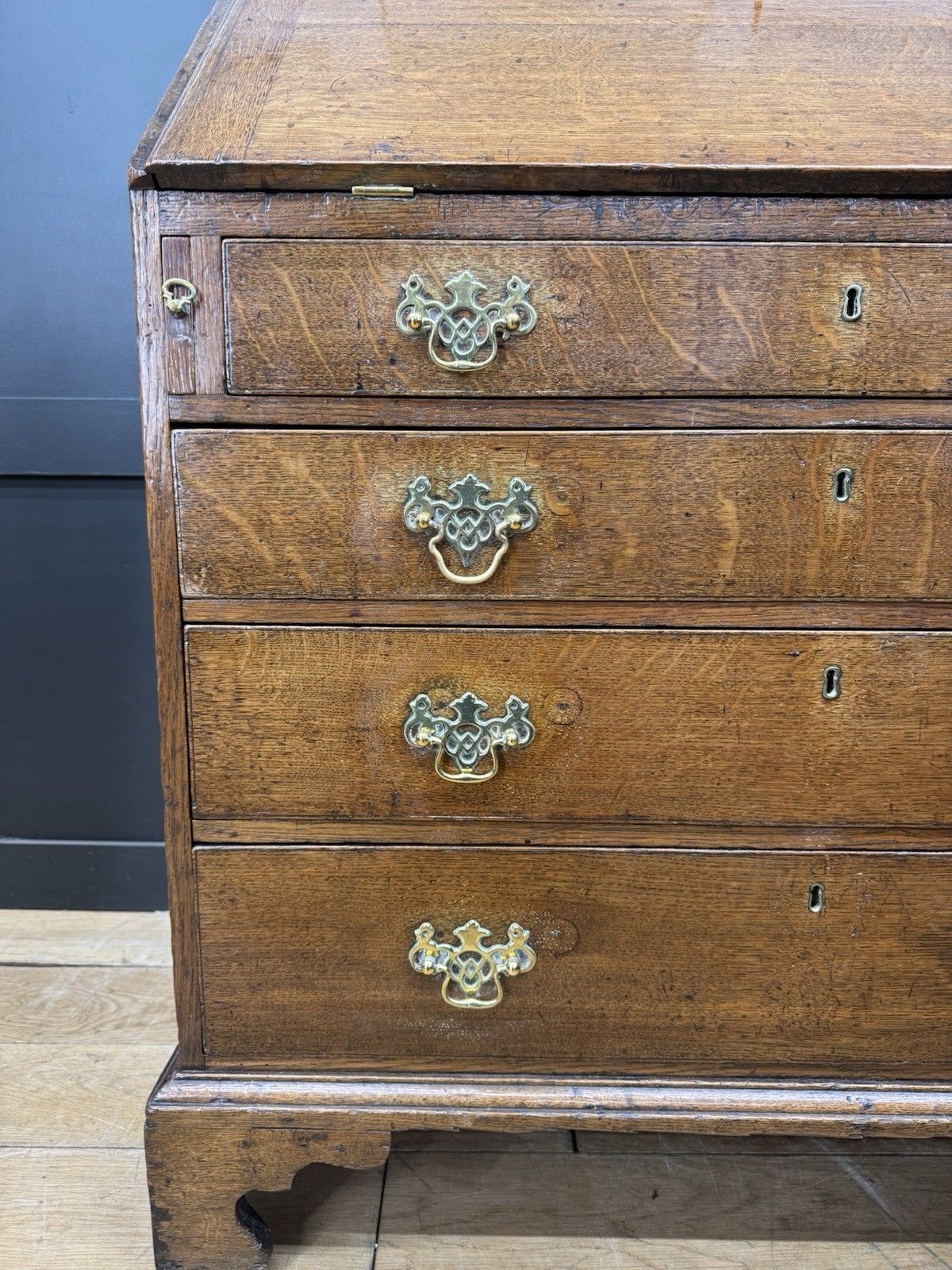 Georgian Oak Bureau Desk / Writing Desk / Sideboard Chest Of Drawers photo vintage