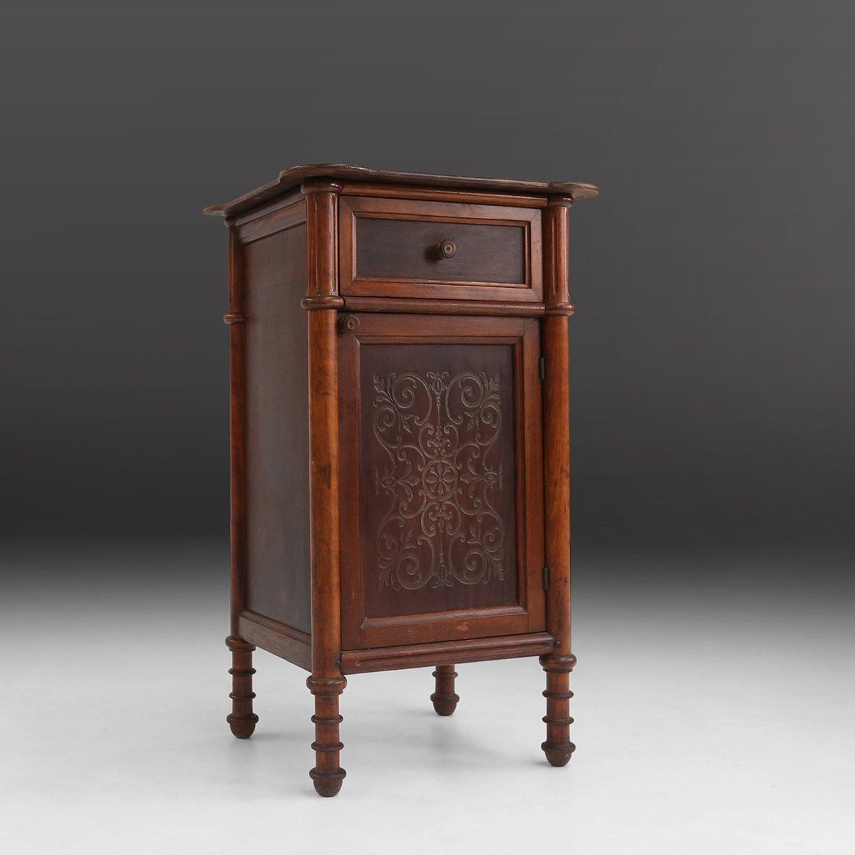Art Deco Sculptural Nightstand In Dark Stained Wood, Belgium, 1930s