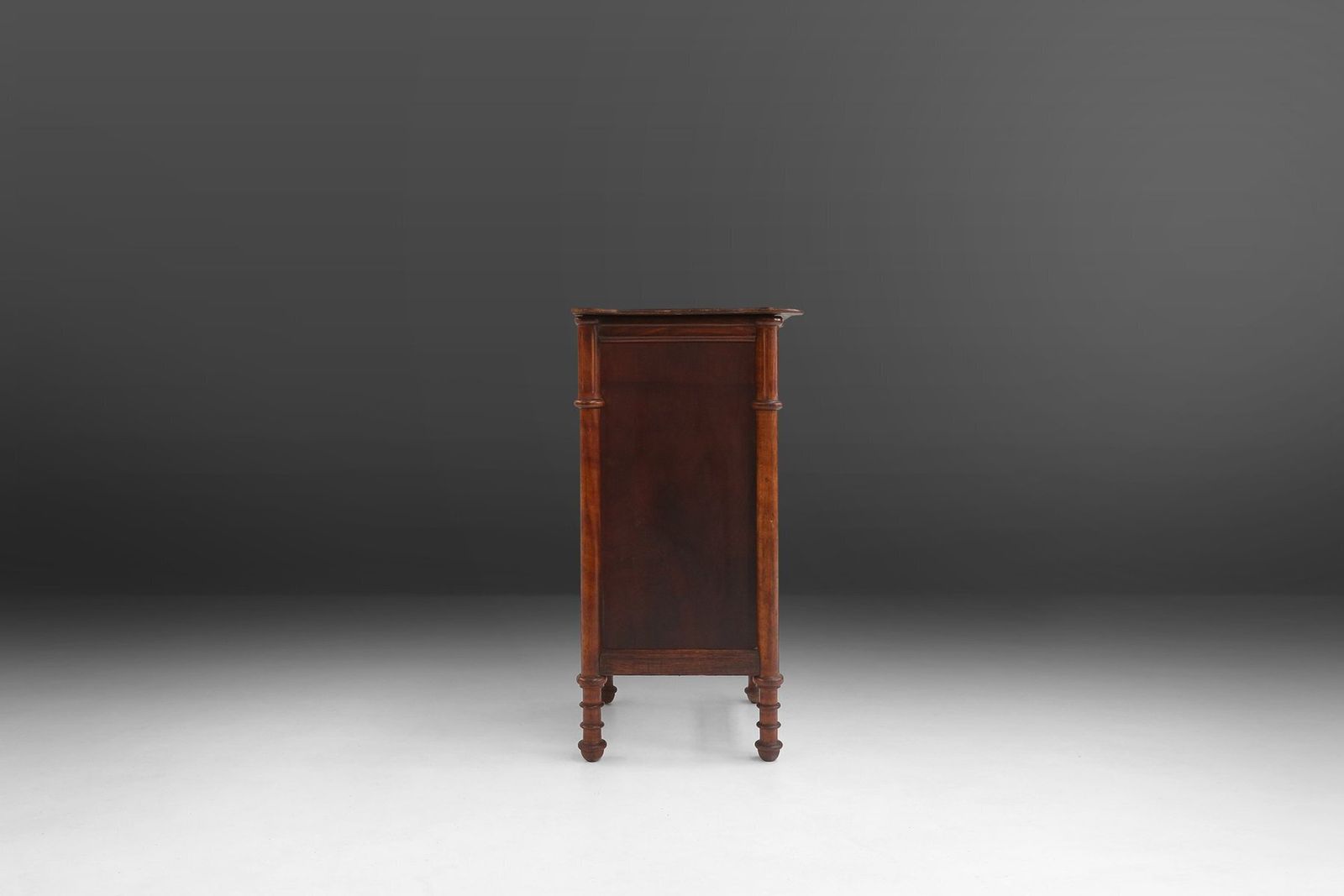Furniture Art Deco Sculptural Nightstand In Dark Stained Wood, Belgium, 1930s photo