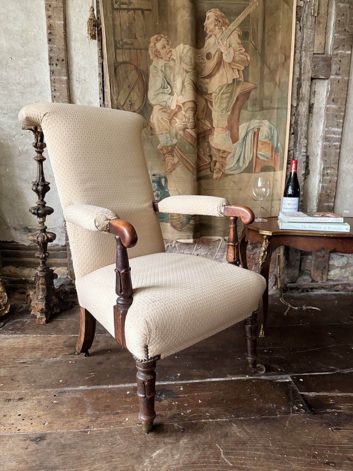 Antique William IV Rosewood Preux Deux Fireplace Libarary Reading Armchair Chair photo vintage