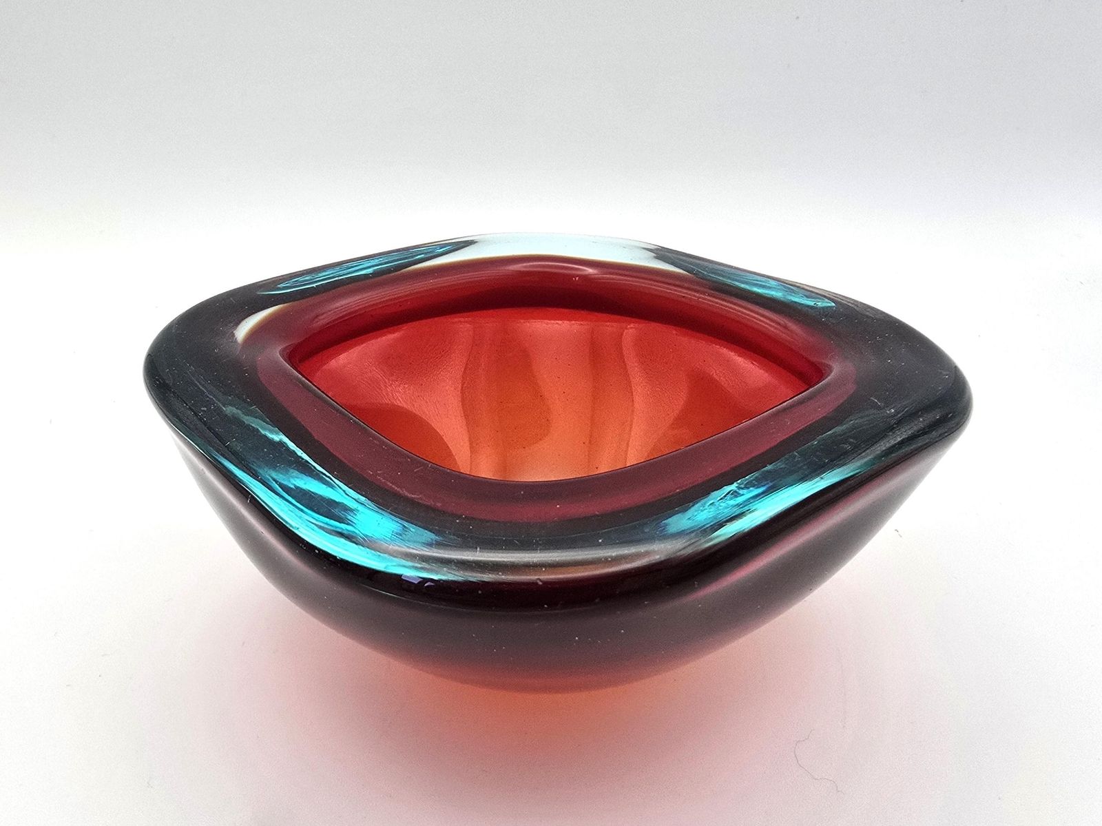 Vintage Murano Glass Geode Bowl – Red & Teal Italian Art Glass Ash Tray
