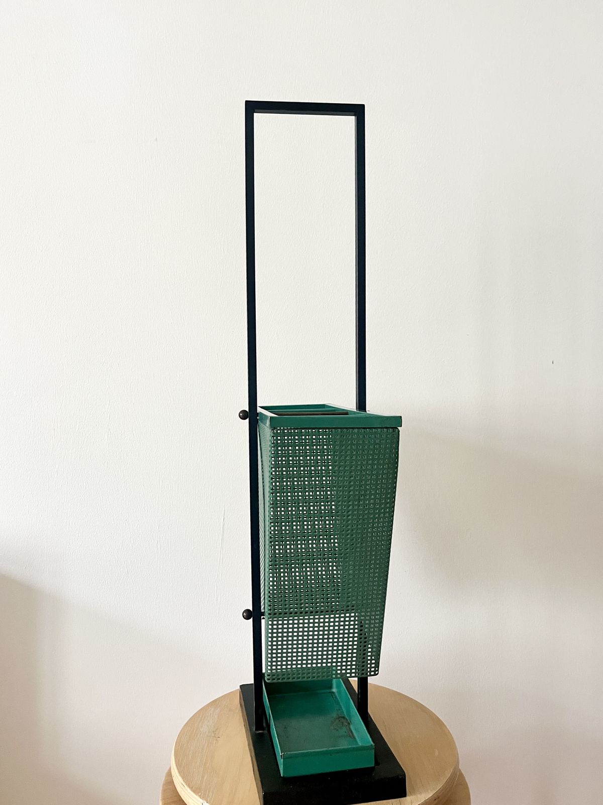 Vintage Green And Black Metal Umbrella Stand, Rockabilly Style, 1950s photo for sale
