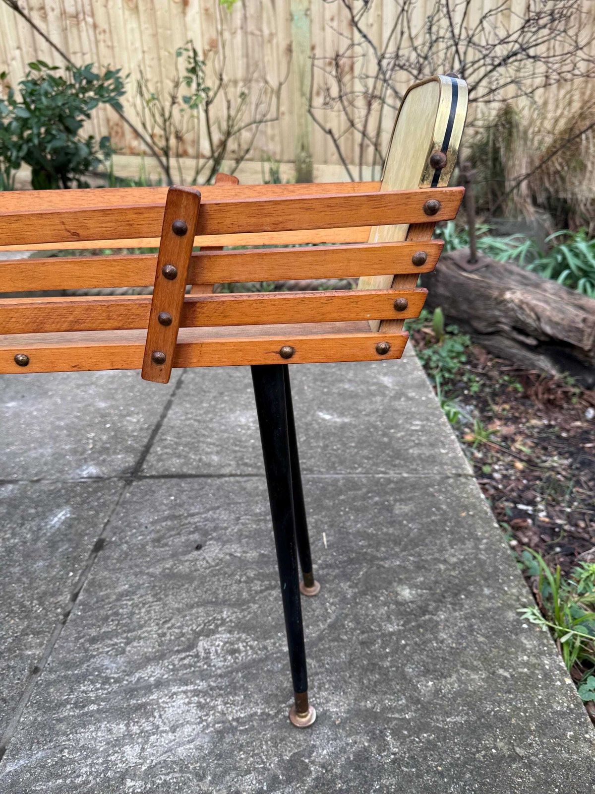 Mid Century / Retro Wooden Plant Stand On Tapered Black Painted Legs, 1960s–1970s photo Garden Decor